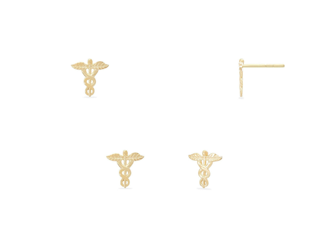 Caduceus Stud Earrings, Medical Symbol Earrings, Caduceus Medical Jewelry, Earrings for Doctor Nurse