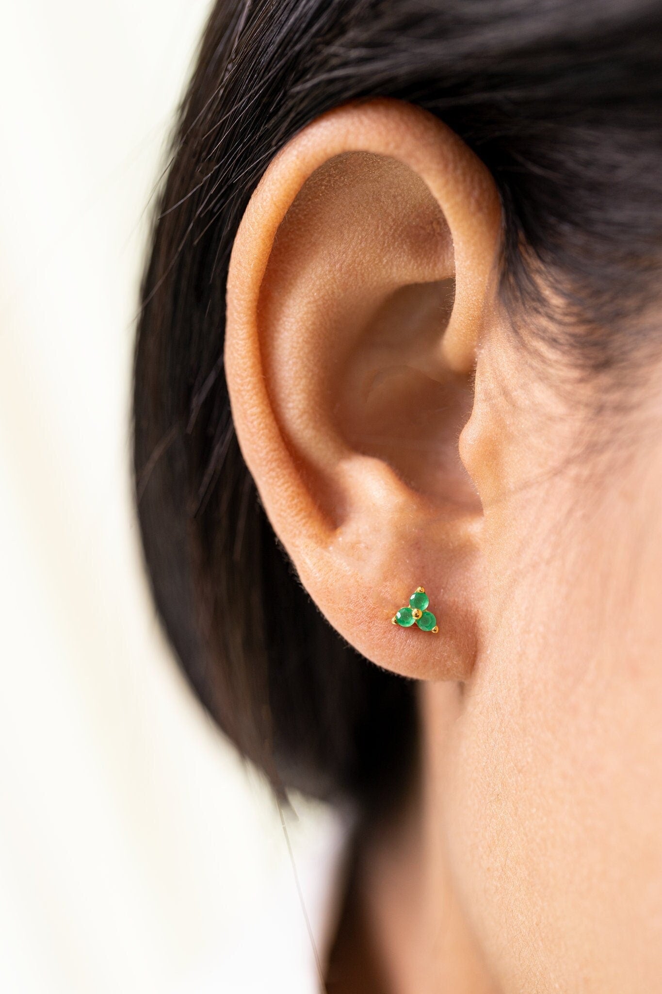 Emerald Earrings / Trio Stud Earrings / May Birthstone Gift / Three Stone Earrings / Minimalist Earrings / In Stock