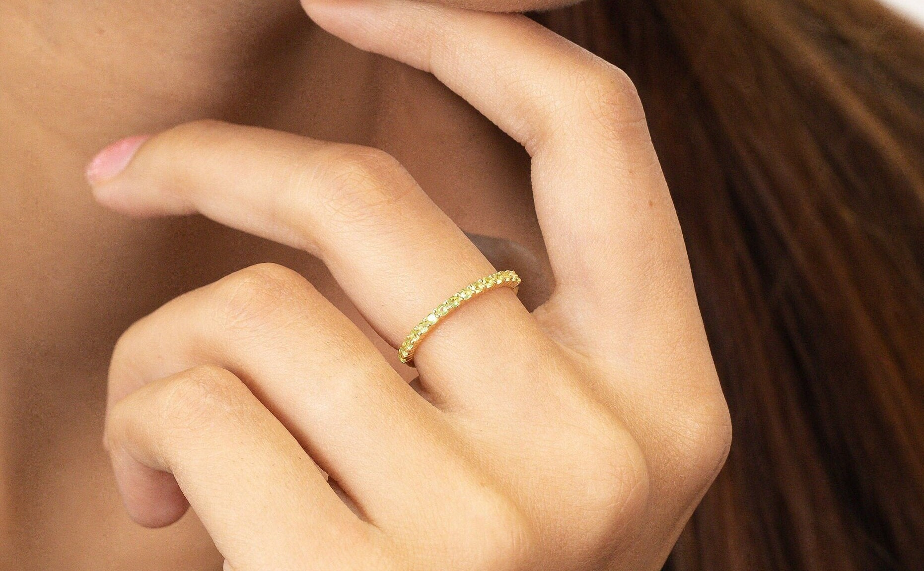 Shared Prong Peridot Wedding Band, August Birthstone Ring, Classic Wedding Ring, Women Wedding Band, Mother's Day gifts for mom