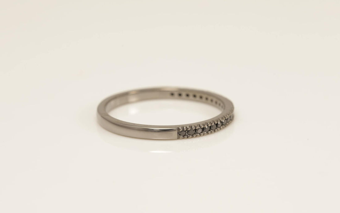 Black Coating Micro Pave Band, Black CZ Half Eternity Band, Stacking Wedding Band Gift for Her, Dainty Stackable Band