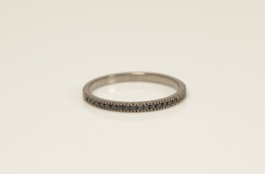 Black Coating Micro Pave Band, Black CZ Half Eternity Band, Stacking Wedding Band Gift for Her, Dainty Stackable Band