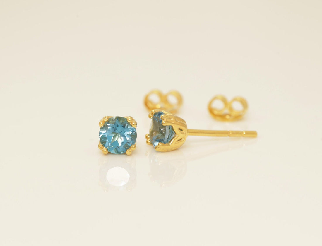 Blue Topaz Filigree Stud Earrings, December Birthstone Gift, Double Prong Filigree Studs Gift for Women, Blue Topaz Earrings