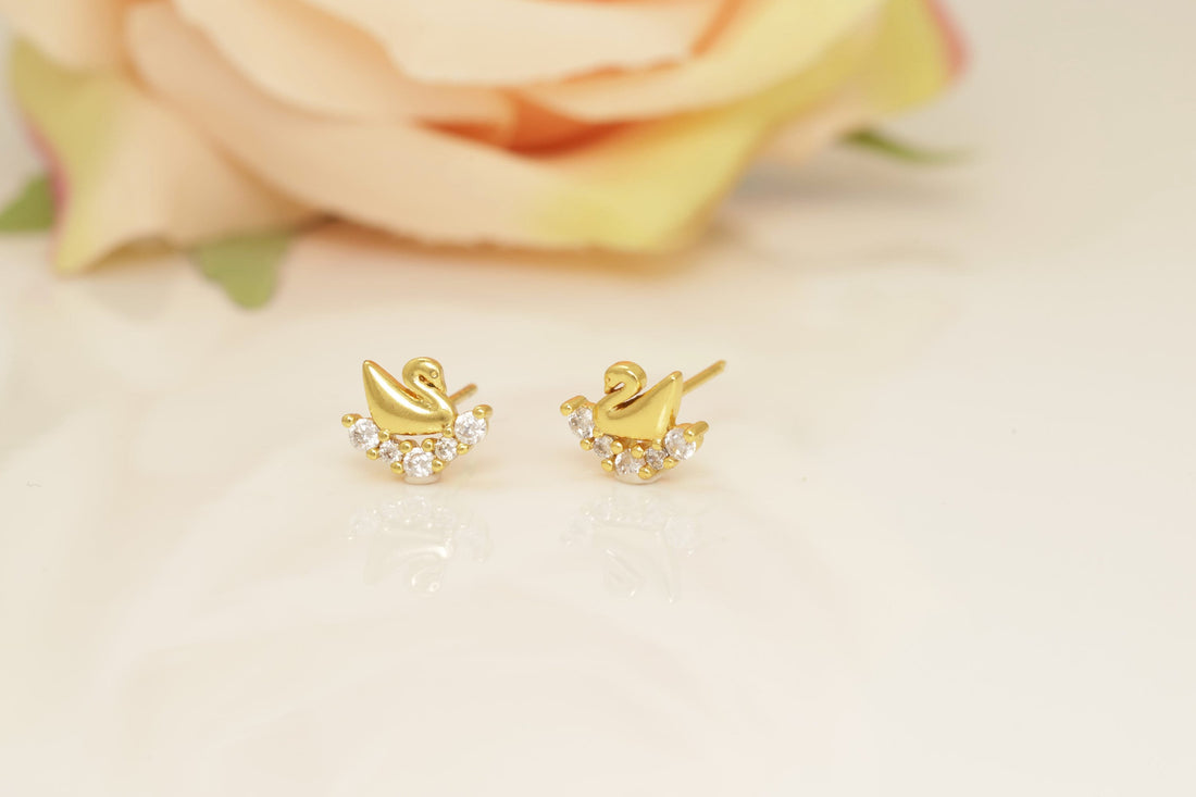 Swan Stud Earrings, Gift for Animal Lover, Bird Earrings, Diamond Swan Earrings Gift for Women, Gift for Birds Lover