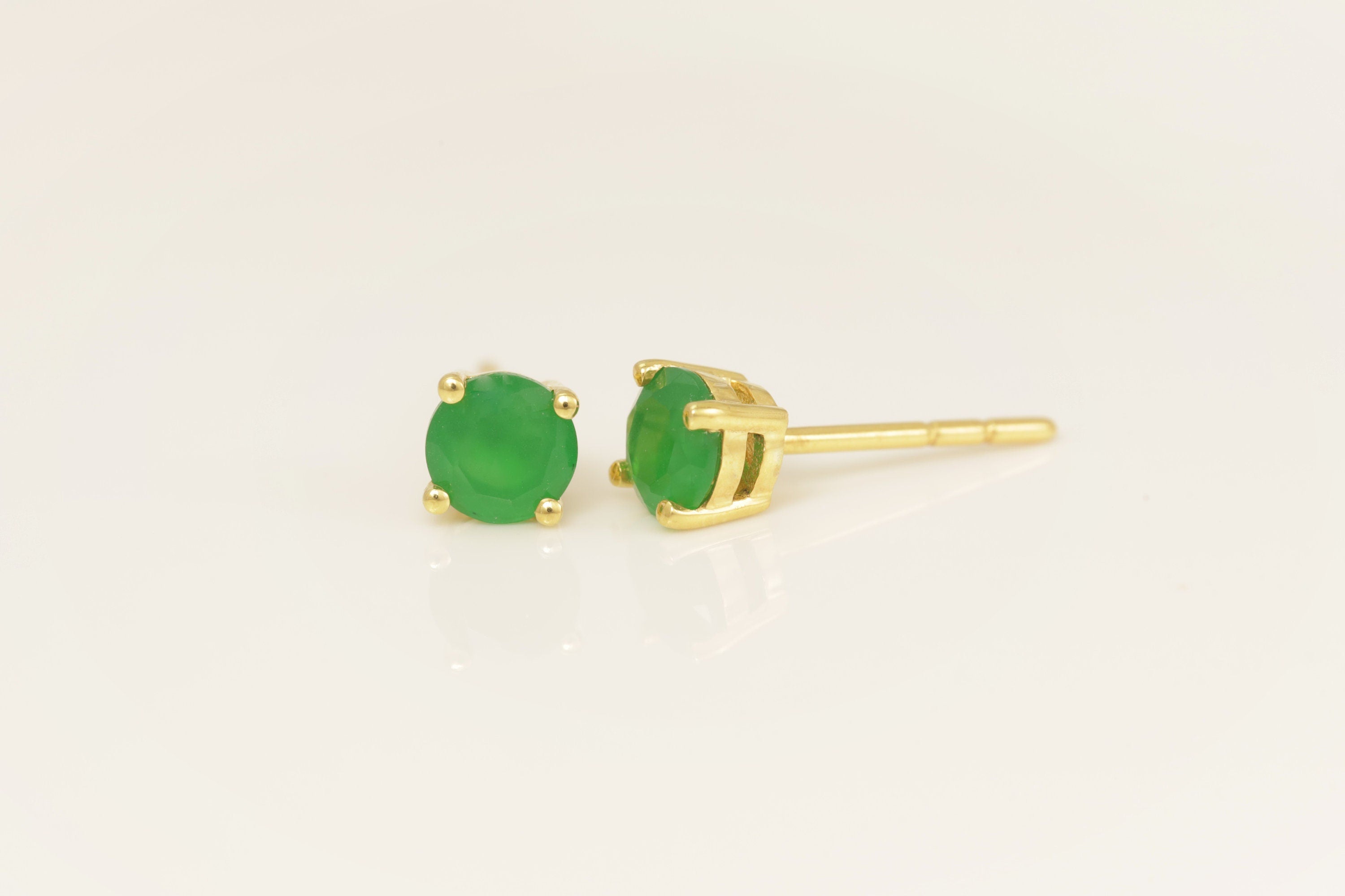 Four Prong Emerald Stud Earrings, May Birthstone Gifts, Starling Silver Emerald Solitaire Earring, Everyday Earrings