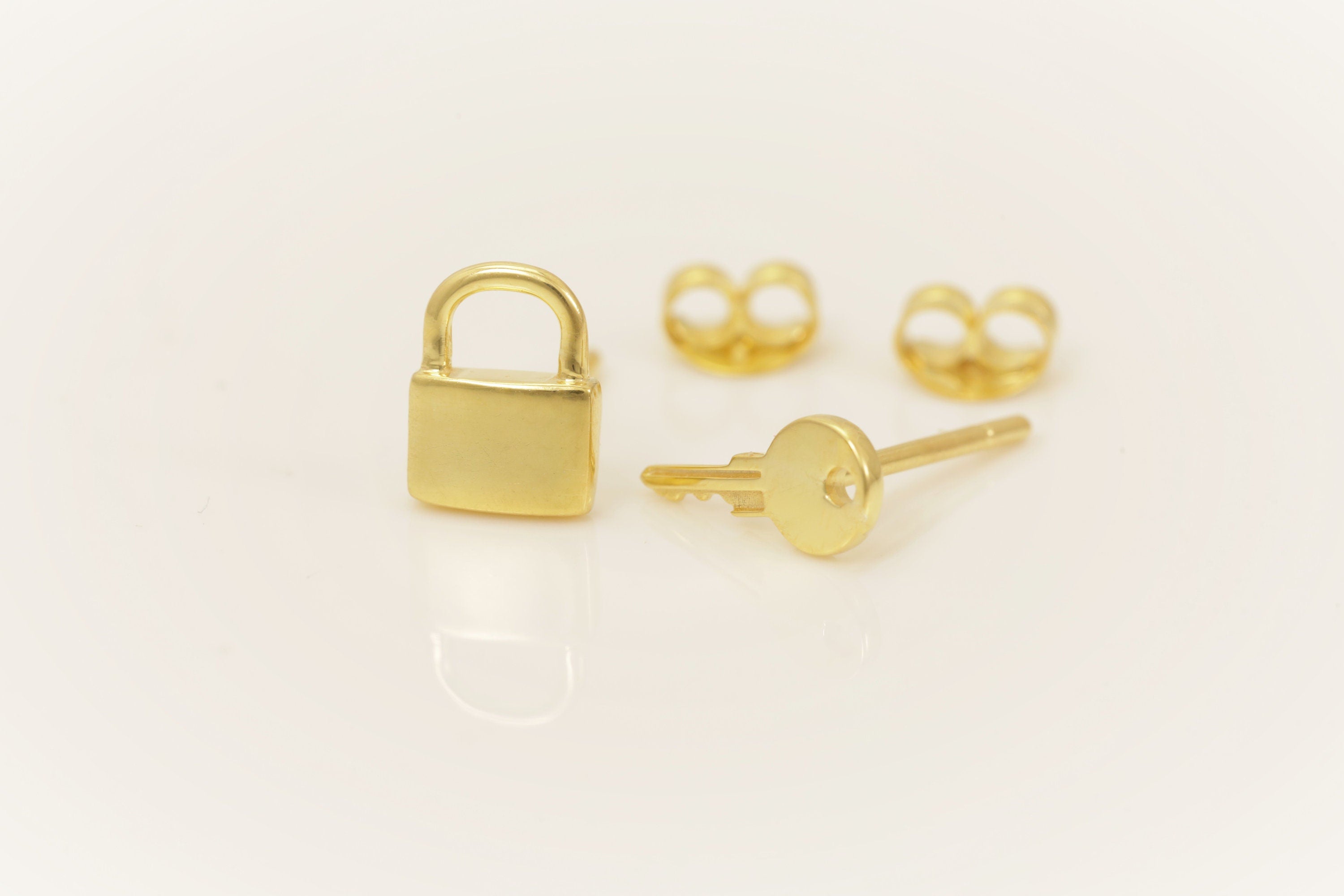 Lock and Key Stud Earrings, Minimalist Earrings, Key and Lock Mismatched Earrings, Key Stud Earrings, Gift for Her