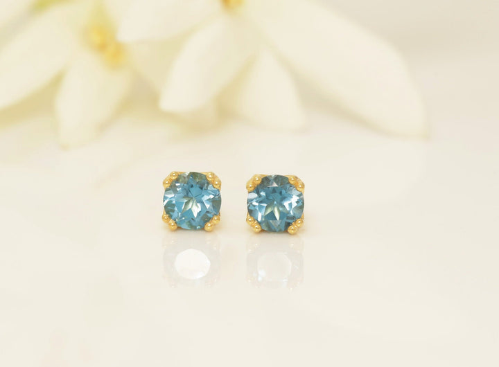 Blue Topaz Filigree Stud Earrings, December Birthstone Gift, Double Prong Filigree Studs Gift for Women, Blue Topaz Earrings