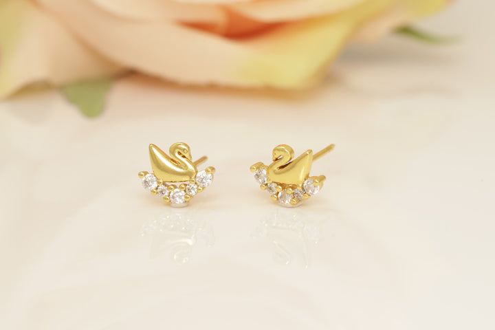 Swan Stud Earrings, Gift for Animal Lover, Bird Earrings, Diamond Swan Earrings Gift for Women, Gift for Birds Lover