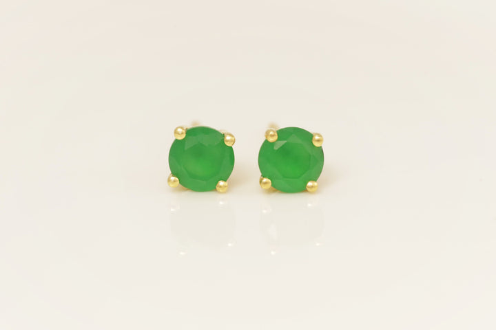 Four Prong Emerald Stud Earrings, May Birthstone Gifts, Starling Silver Emerald Solitaire Earring, Everyday Earrings