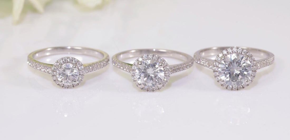 Round Engagement Ring Gold Travel Ring Unique Silver Promise Ring Wedding Ring Simulated Diamond Ring Halo Diamond Ring Gift