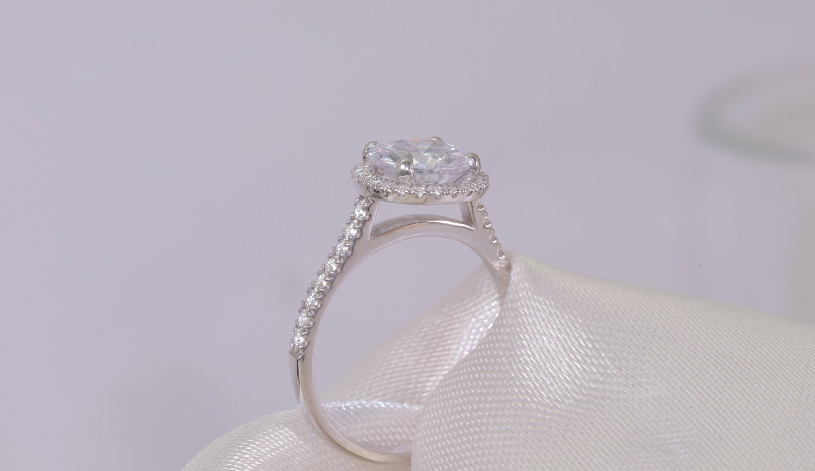 Round Engagement Ring Gold Travel Ring Unique Silver Promise Ring Wedding Ring Simulated Diamond Ring Halo Diamond Ring Gift