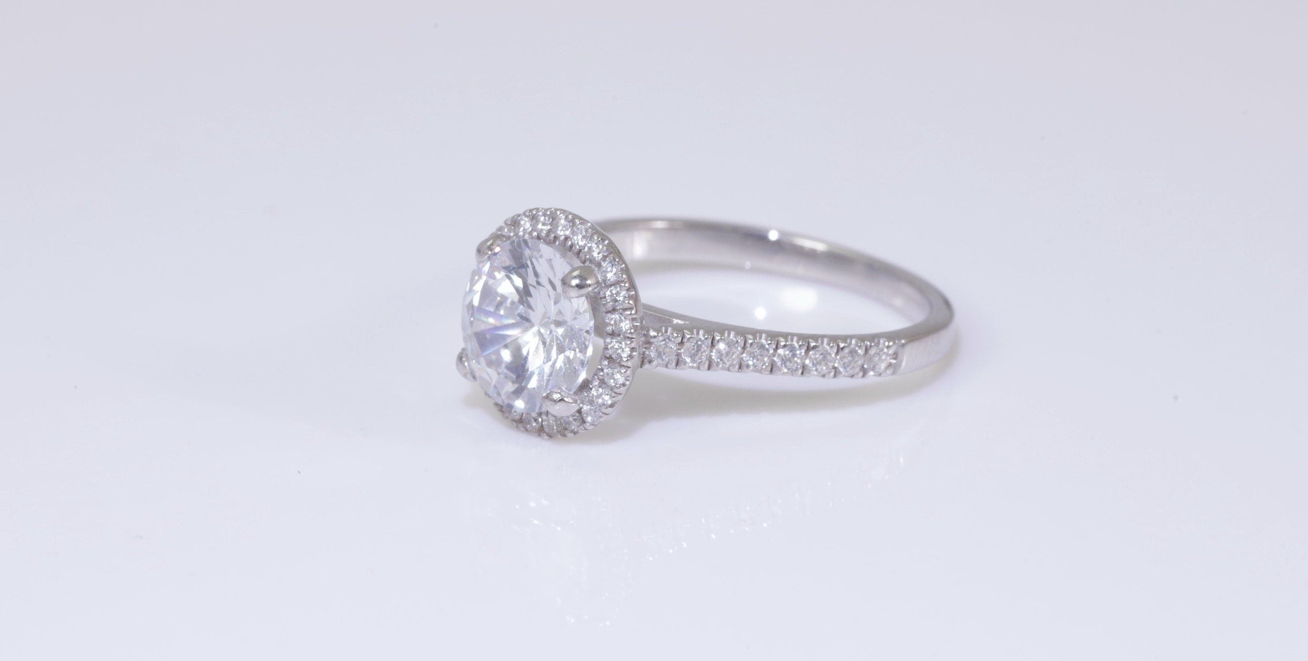 Round Engagement Ring Gold Travel Ring Unique Silver Promise Ring Wedding Ring Simulated Diamond Ring Halo Diamond Ring Gift
