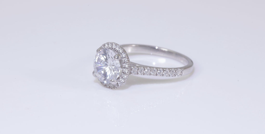 Round Engagement Ring Gold Travel Ring Unique Silver Promise Ring Wedding Ring Simulated Diamond Ring Halo Diamond Ring Gift