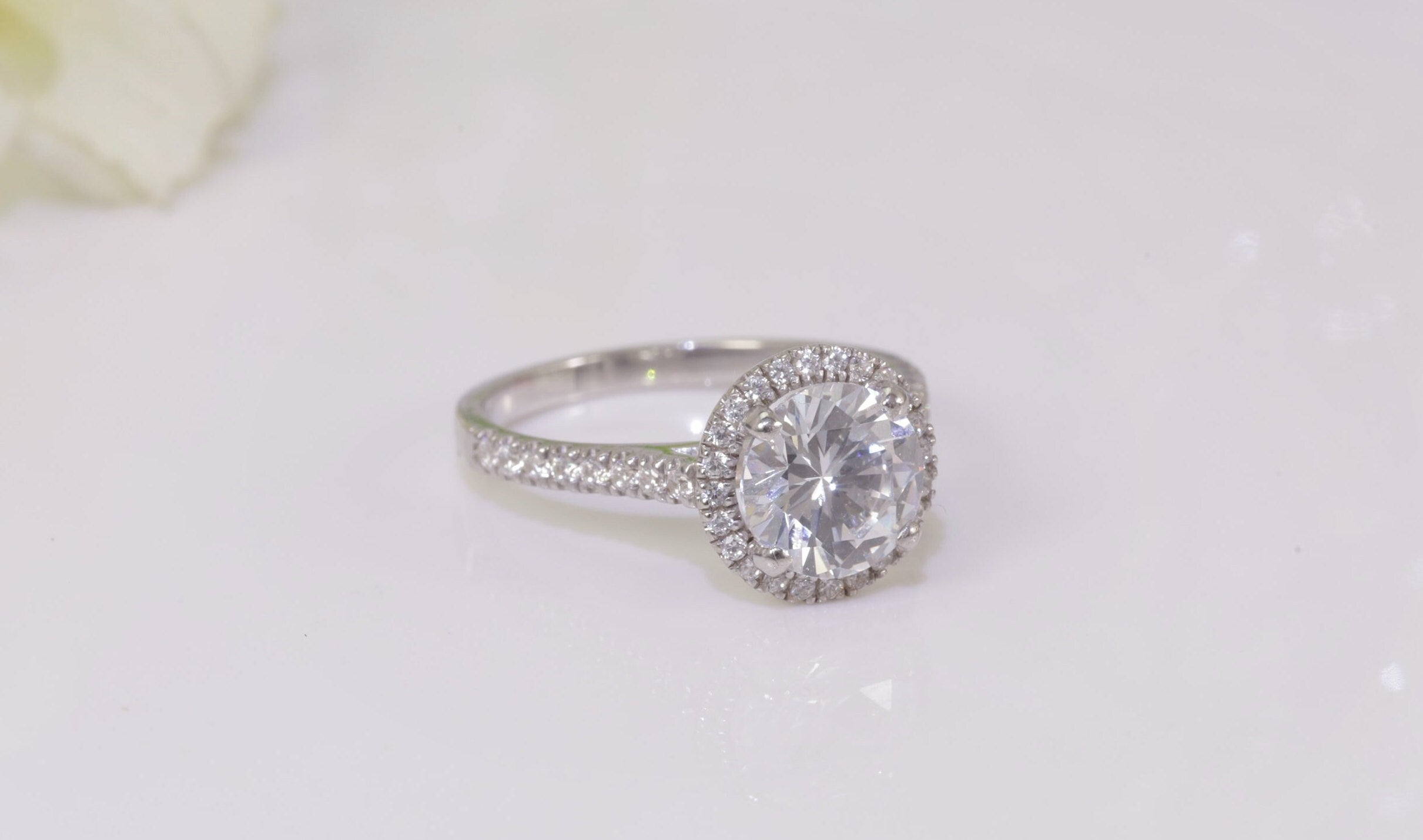 Round Engagement Ring Gold Travel Ring Unique Silver Promise Ring Wedding Ring Simulated Diamond Ring Halo Diamond Ring Gift