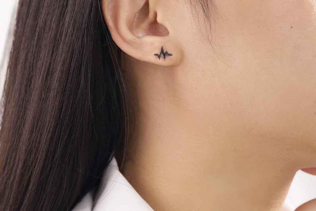 Heart Beat Stud Earrings, Heart Rate Earrings, Heart Pulse Studs, Minimalist Earrings for Women