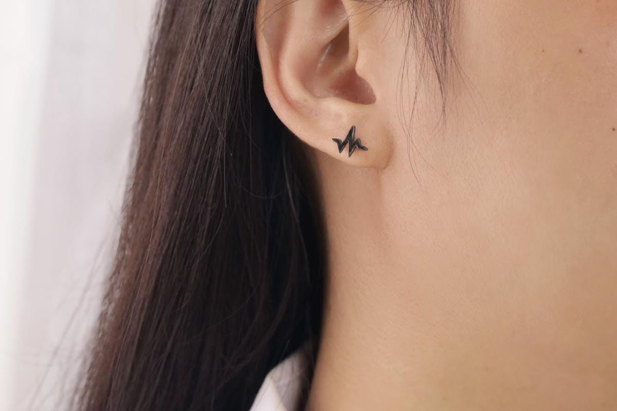 Heart Beat Stud Earrings, Heart Rate Earrings, Heart Pulse Studs, Minimalist Earrings for Women
