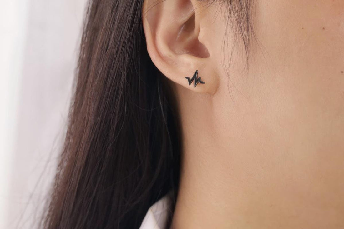 Heart Beat Stud Earrings, Heart Rate Earrings, Heart Pulse Studs, Minimalist Earrings for Women
