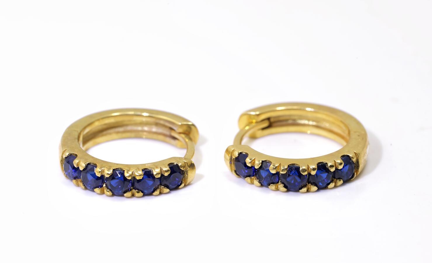 Five Stones Blue Sapphire Hoop Earring, September Birthstone Gifts, Huggie Hoops, Minimal Hoop Earring, In Stock