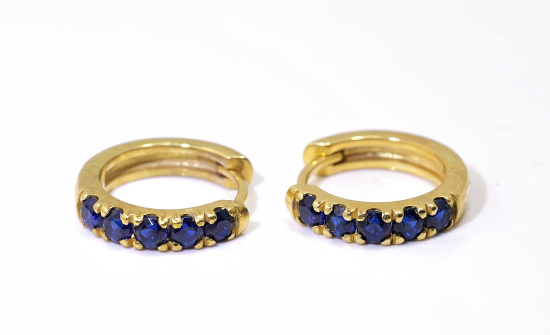 Five Stones Blue Sapphire Hoop Earring, September Birthstone Gifts, Huggie Hoops, Minimal Hoop Earring, In Stock
