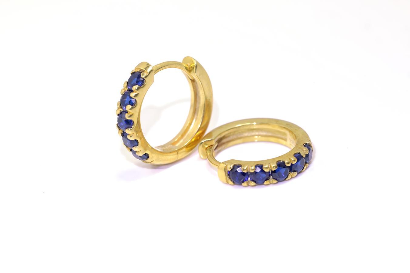 Five Stones Blue Sapphire Hoop Earring, September Birthstone Gifts, Huggie Hoops, Minimal Hoop Earring, In Stock