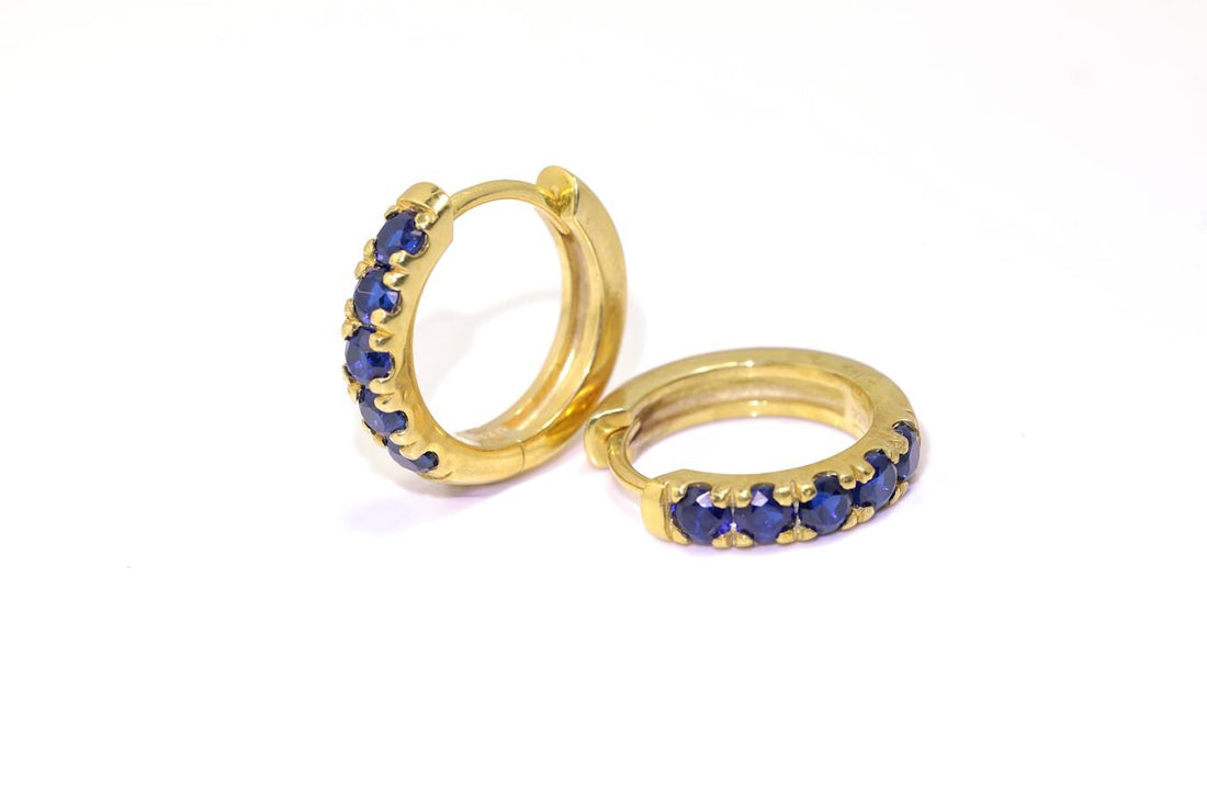 Five Stones Blue Sapphire Hoop Earring, September Birthstone Gifts, Huggie Hoops, Minimal Hoop Earring, In Stock