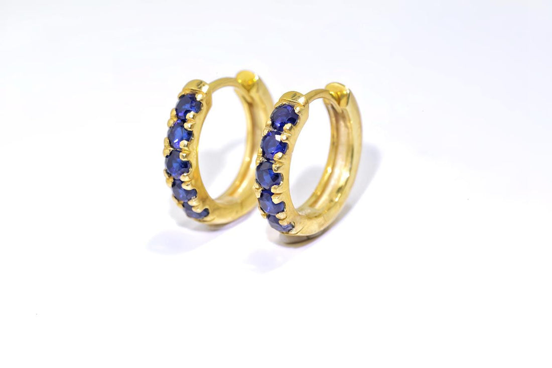 Five Stones Blue Sapphire Hoop Earring, September Birthstone Gifts, Huggie Hoops, Minimal Hoop Earring, In Stock