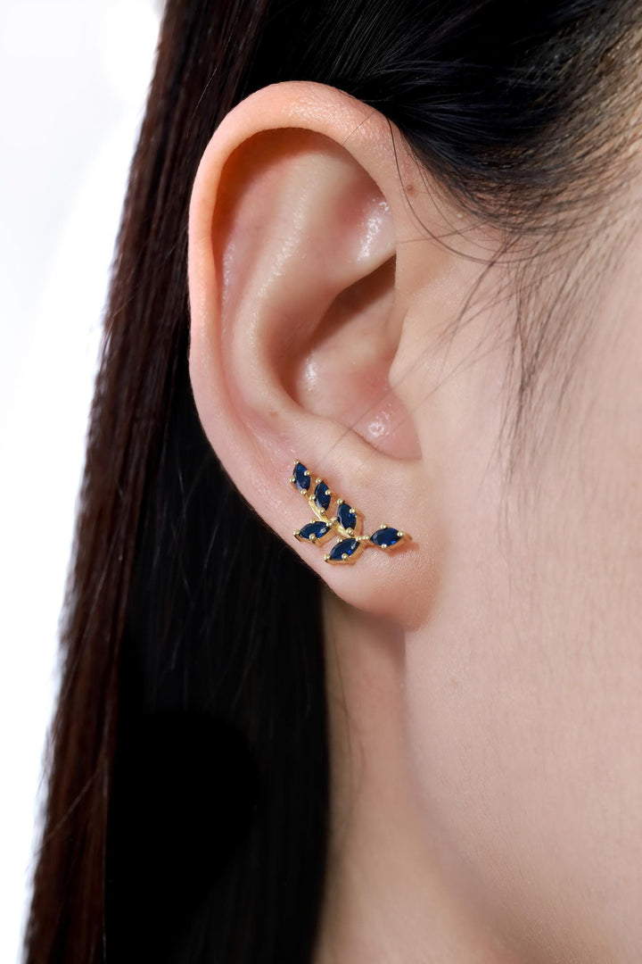 Blue Sapphire Climber Earrings, Marquise Ear Crawlers Earrings, Ear Climber Earrings, Bridesmaid Gift, Wedding Earrings