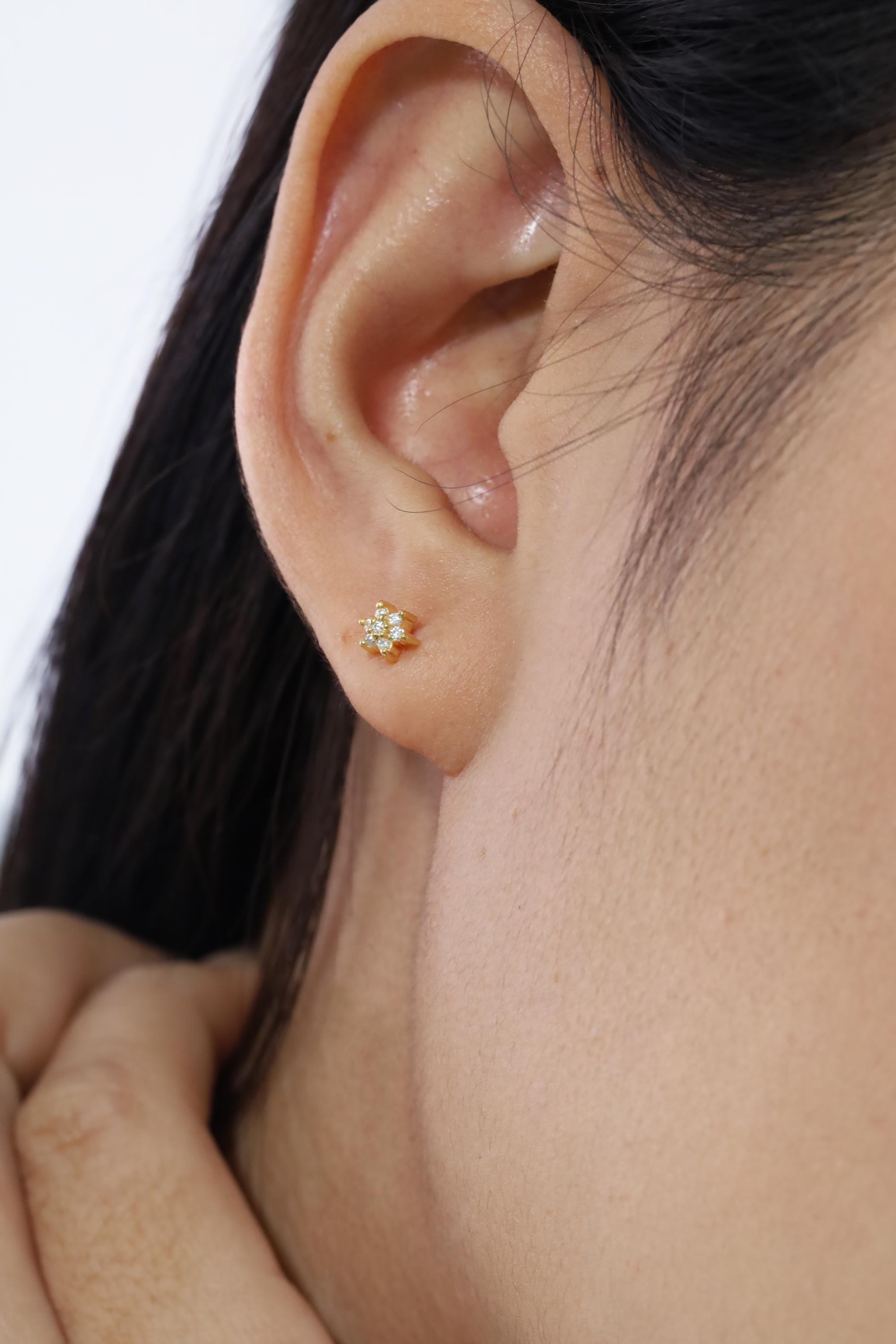 Floral Diamond Stud Earrings, Cluster Design Diamond Earrings, Dainty Minimalist Elegant Studs, Tiny Diamond Studs, Everyday Earrings