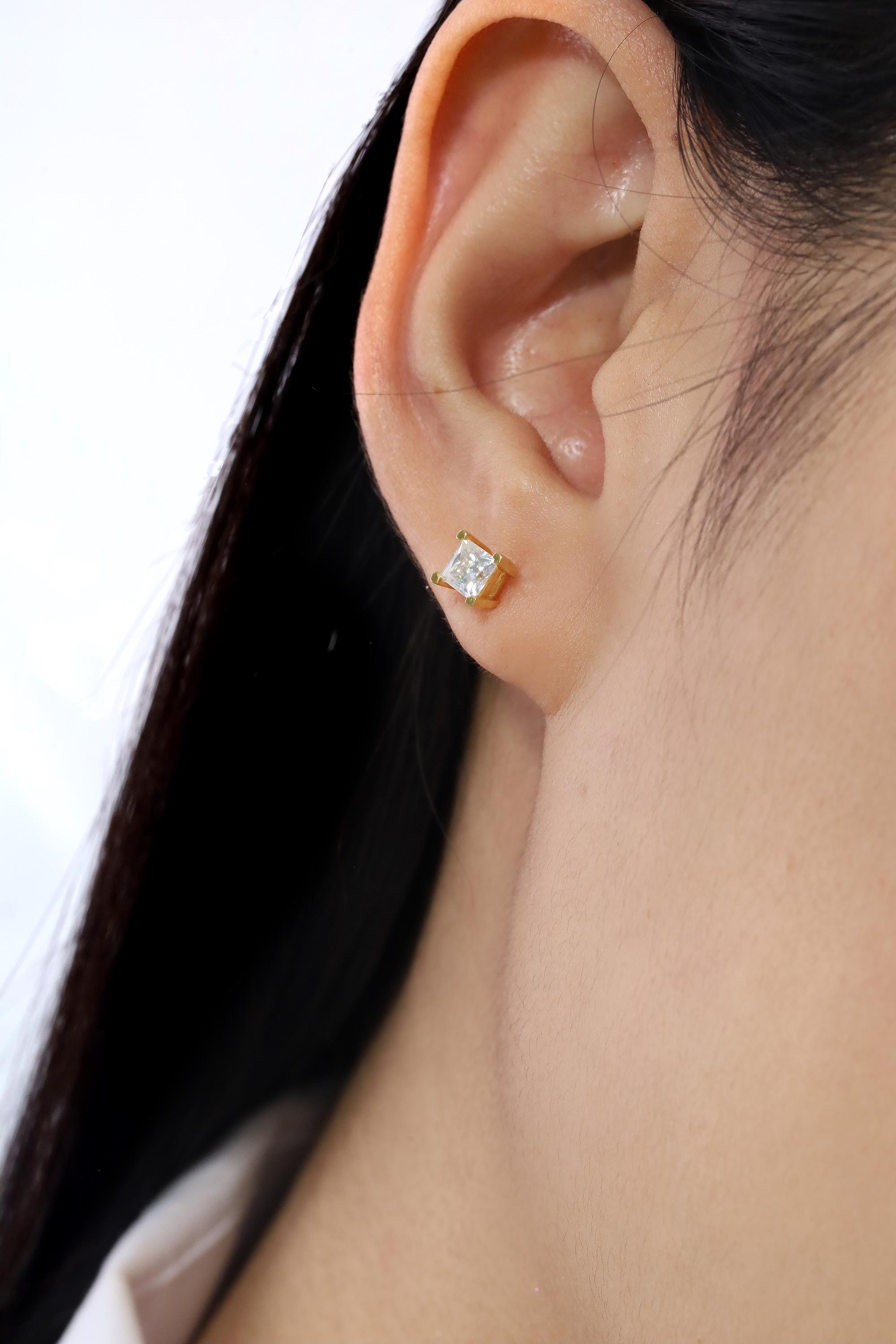 4x4mm Princess Cut Diamond Stud Earrings, Princess Cut Unique Earrings, Tiny Diamond Studs Earrings, Anniversary Gifts, Wedding Gift