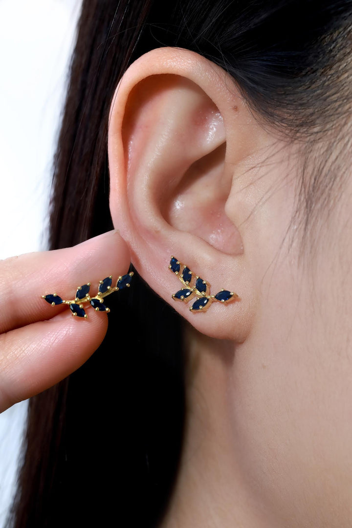 Blue Sapphire Climber Earrings, Marquise Ear Crawlers Earrings, Ear Climber Earrings, Bridesmaid Gift, Wedding Earrings