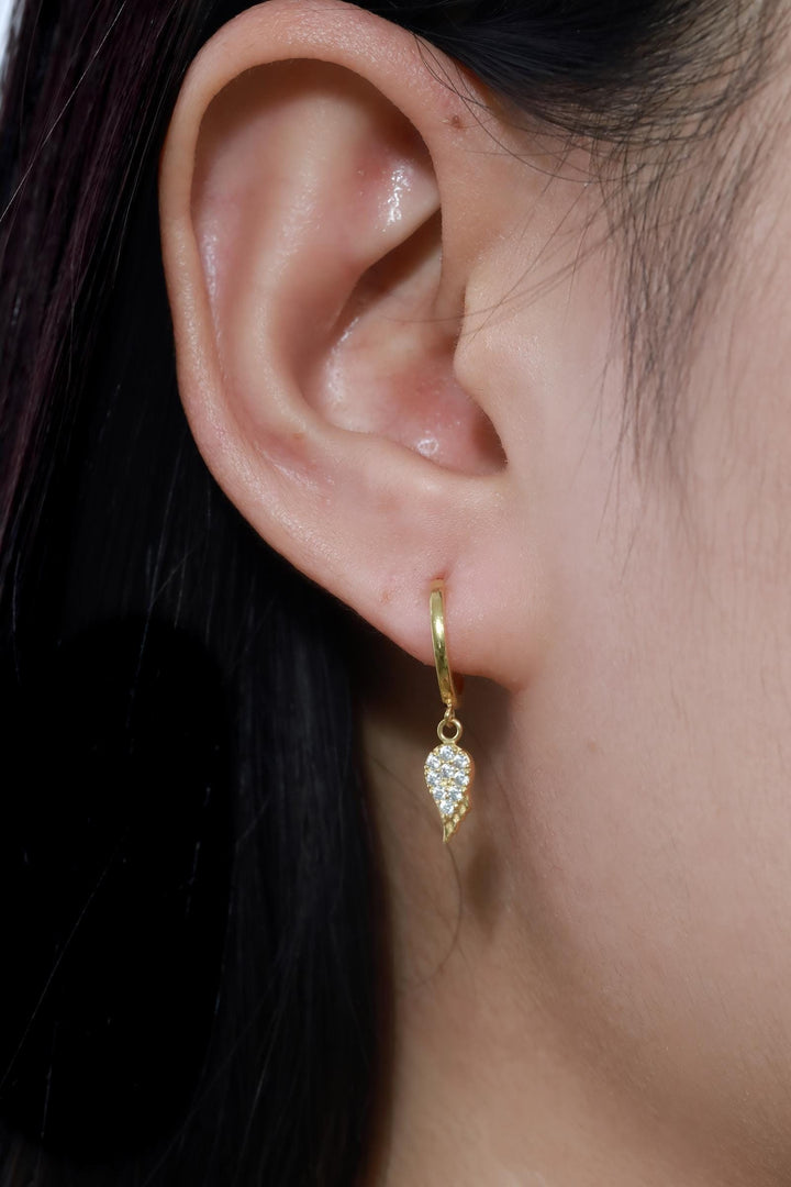 Angel Wing Diamond Hoop Earrings, Minimalist Hoop Earrings Gift for Women, Dangle Drop Angel Wing Hoop Earrings, Unique Earrings Design