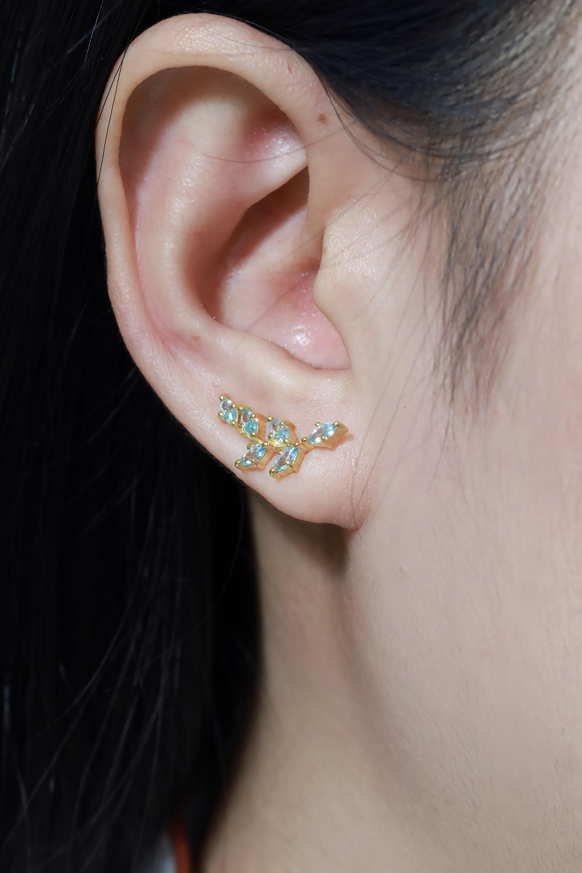 Aquamarine Climber Earrings, Marquise Ear Crawlers Earrings, Ear Climber Earrings, Aquamarine Jewelry, Wedding Earrings, March Birthstone