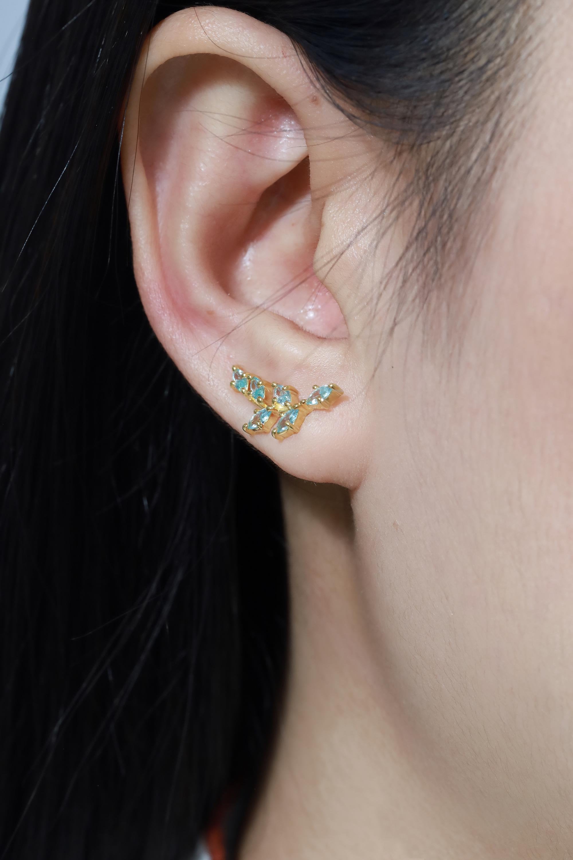 Aquamarine Climber Earrings, Marquise Ear Crawlers Earrings, Ear Climber Earrings, Aquamarine Jewelry, Wedding Earrings, March Birthstone