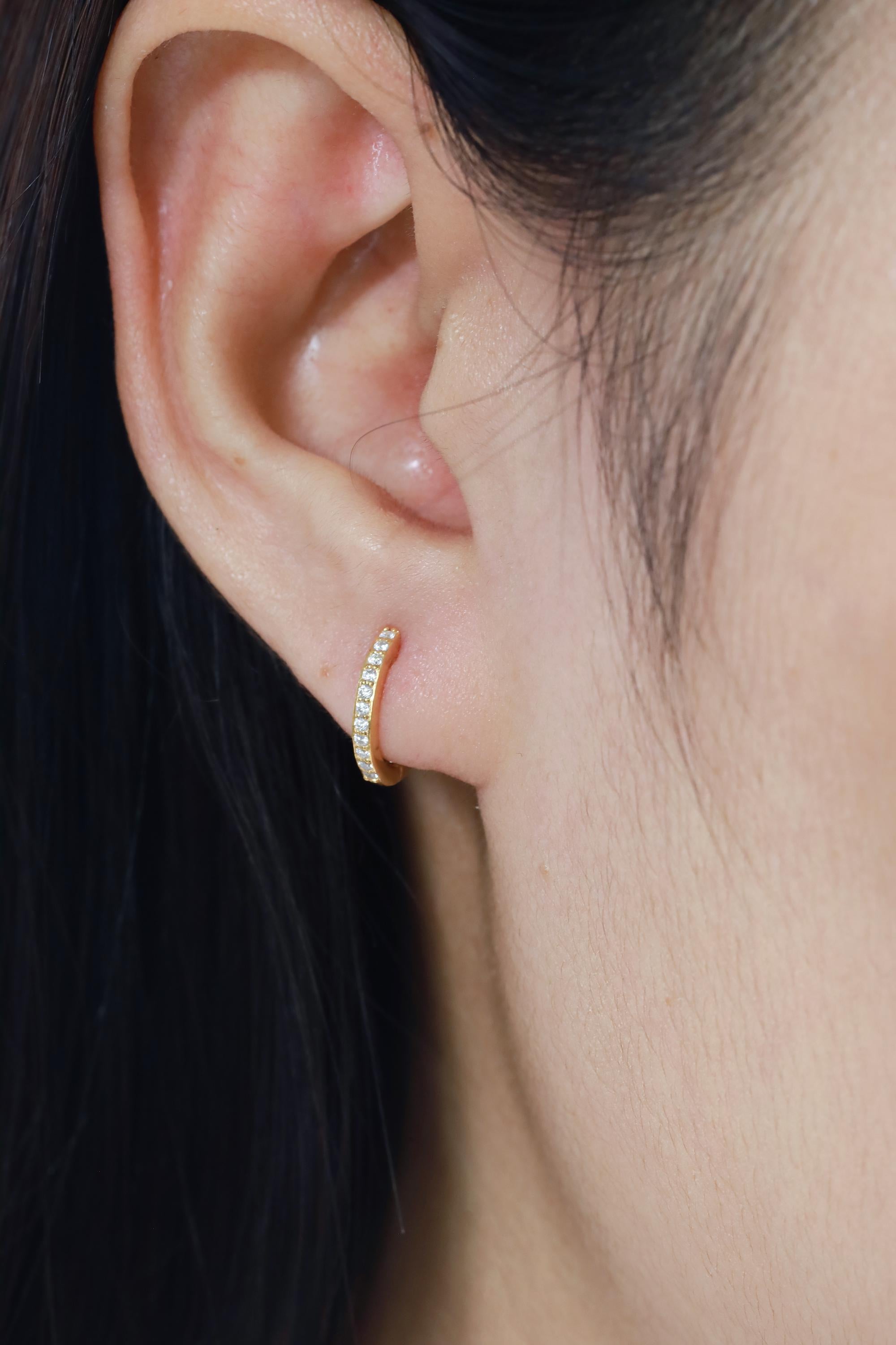 8mm Diamonds Hoop Earrings, Minimalist Hoop Earring Gift for Women, Huggies Hoop Earrings, Pave Hoop Earrings, Wedding Earrings