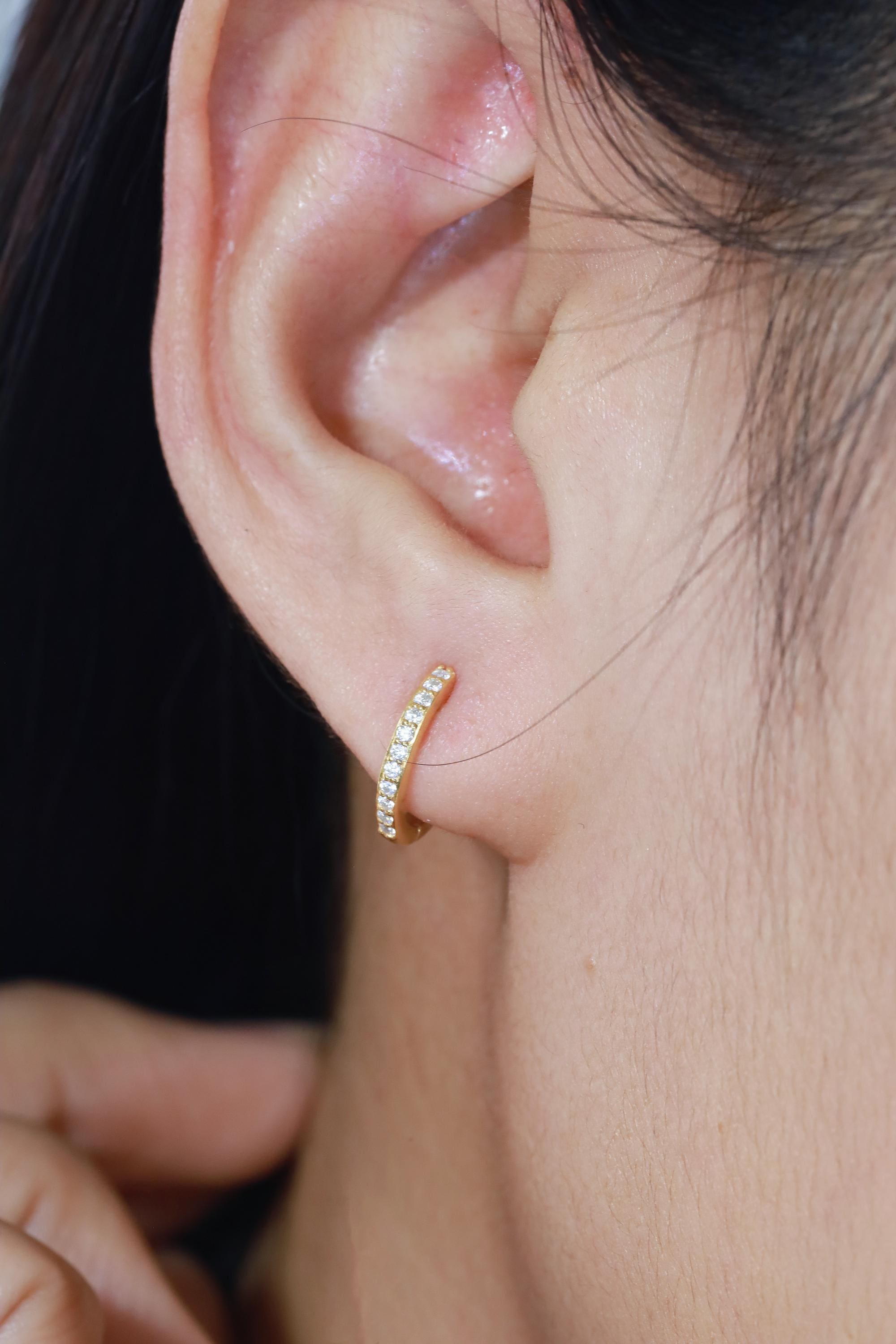 8mm Diamonds Hoop Earrings, Minimalist Hoop Earring Gift for Women, Huggies Hoop Earrings, Pave Hoop Earrings, Wedding Earrings