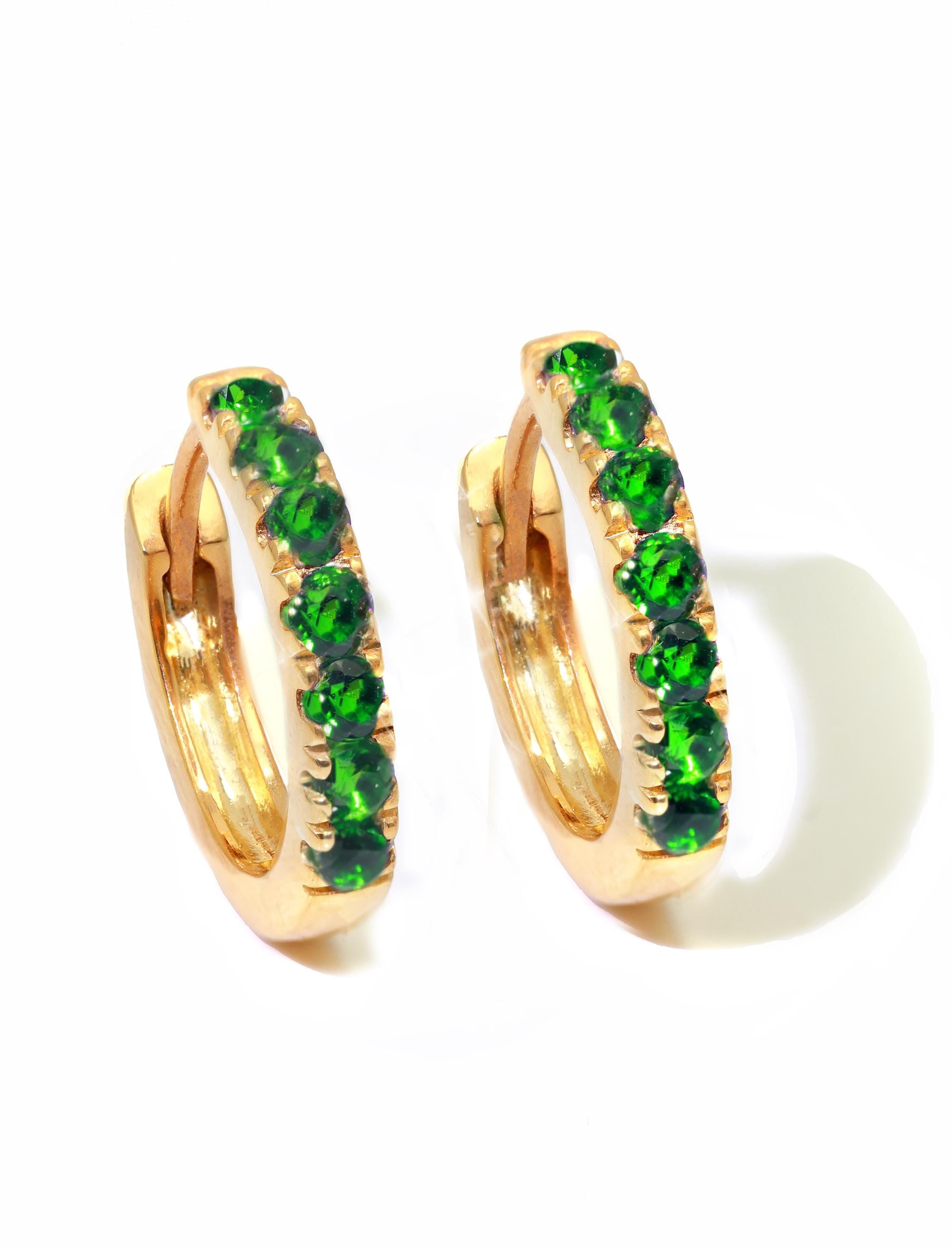 Seven Stones Green Emerald Hoop Earrings, May Birthstone Gifts, Huggie Hoop Earrings, Minimal Hoop Earrings Gift for Women