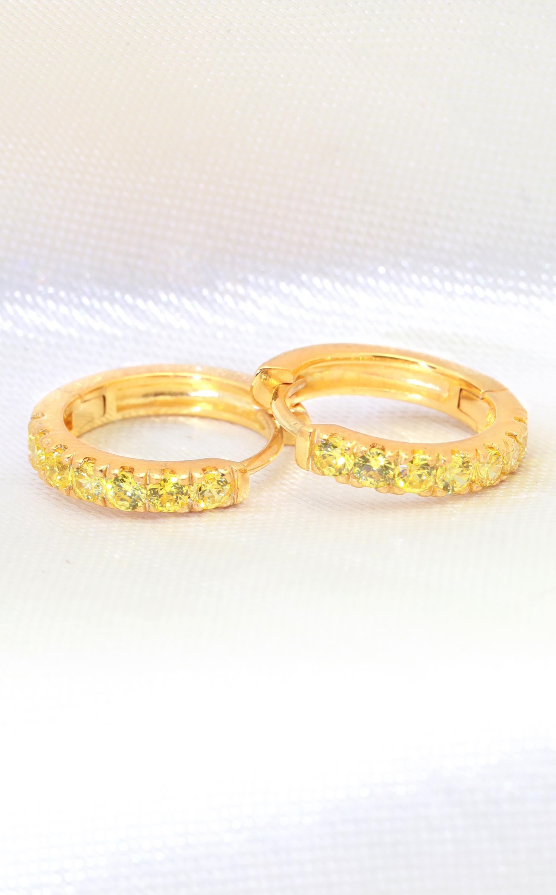 Seven Stones Yellow Sapphire Hoop Earrings, September Birthstone Gifts, Huggie Hoop Earrings, Minimal Hoop Earrings Gift for Women