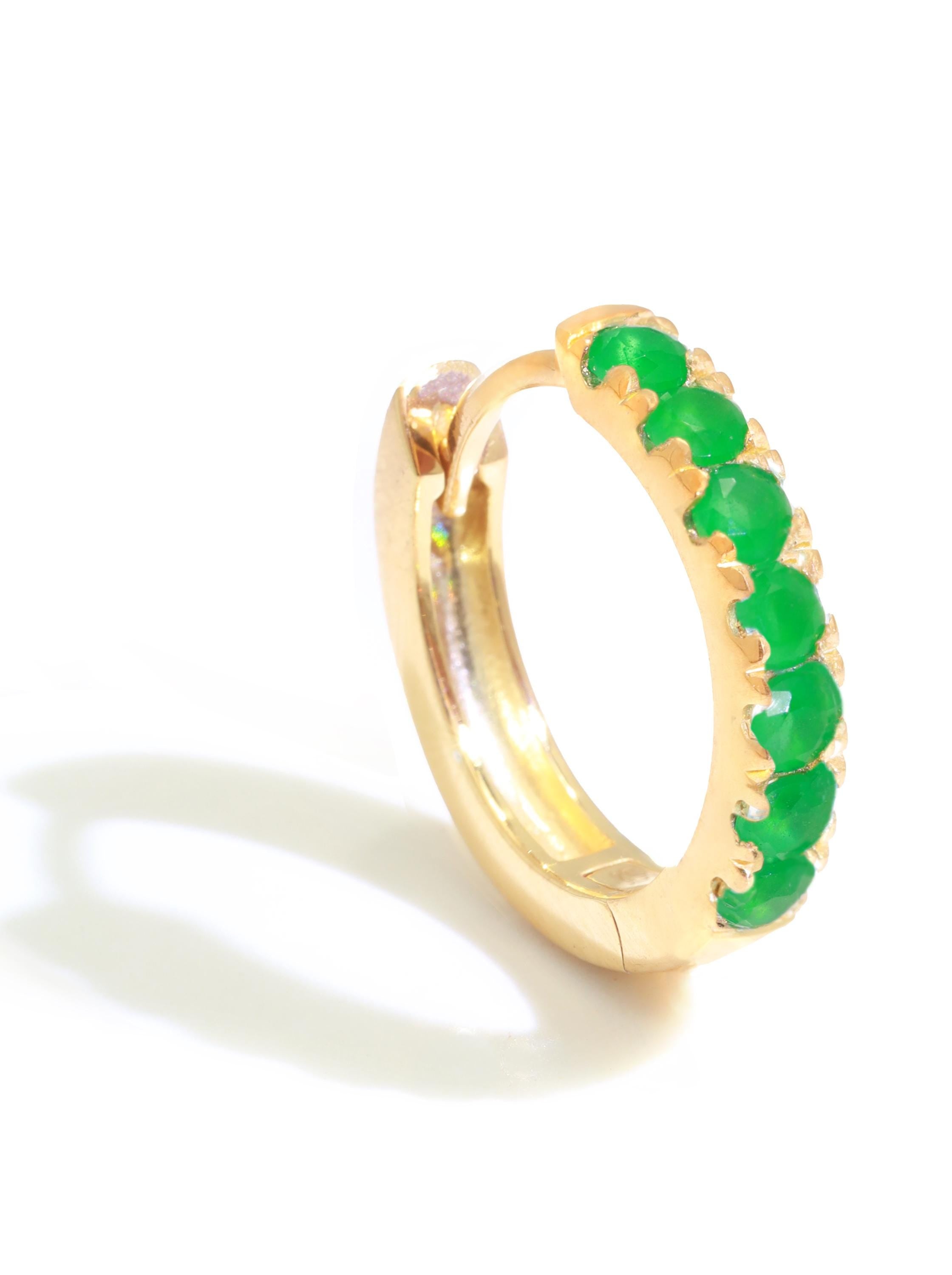Seven Stones Emerald Hoop Earring, May Birthstone Gifts, Huggie Hoop Earrings, Minimal Hoop Earrings Gift for Women