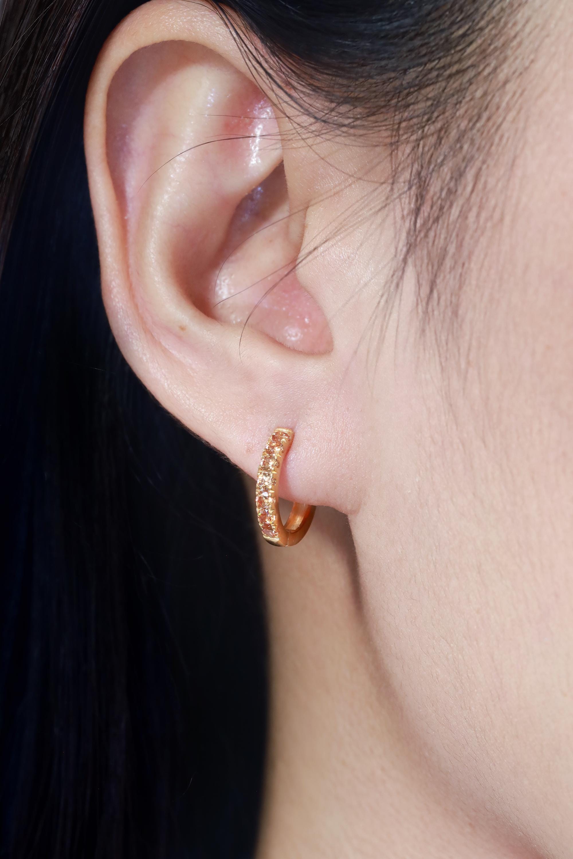 Seven Stones Citrine Hoop Earrings, November Birthstone Gifts, Huggie Hoop Earrings, Minimal Hoop Earrings Gift for Women