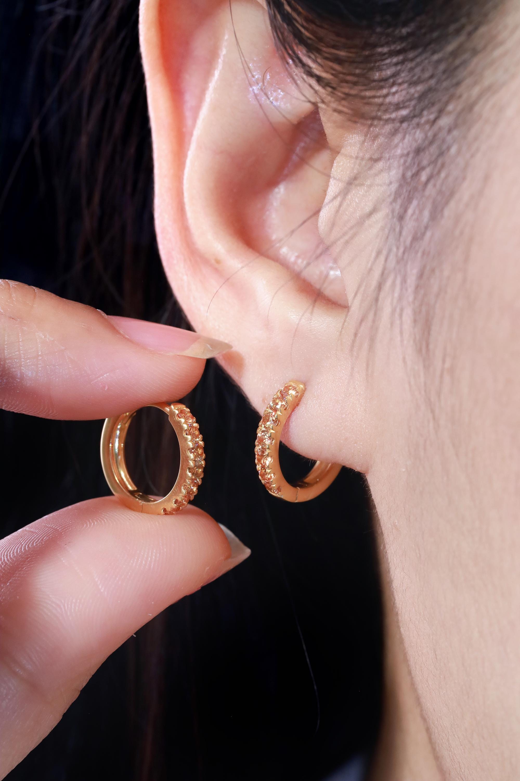 Seven Stones Citrine Hoop Earrings, November Birthstone Gifts, Huggie Hoop Earrings, Minimal Hoop Earrings Gift for Women