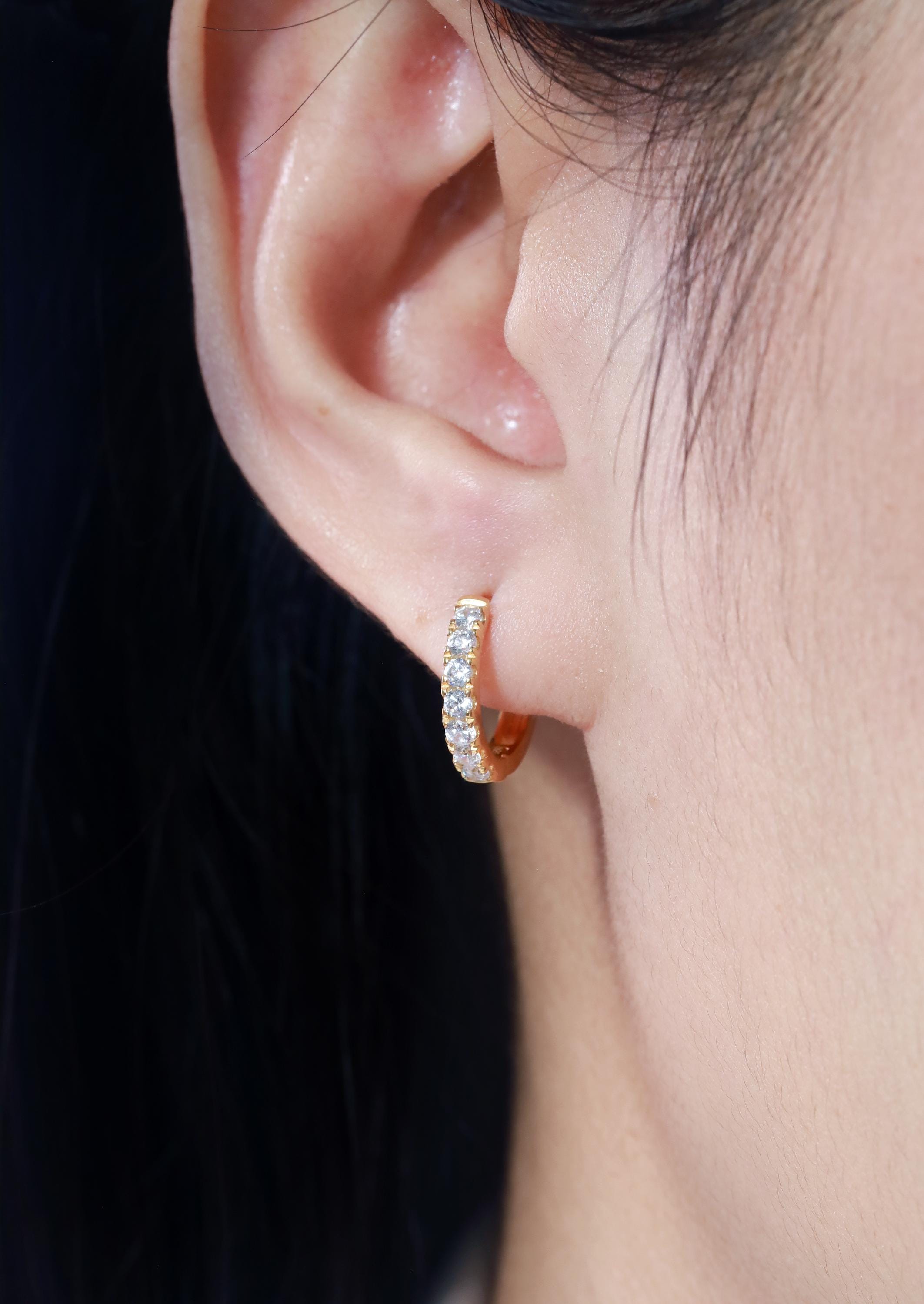 Seven Stones Diamonds Hoop Earrings, April Birthstone Gifts, Huggie Hoop Earrings, Minimal Hoop Earrings Gift for Women