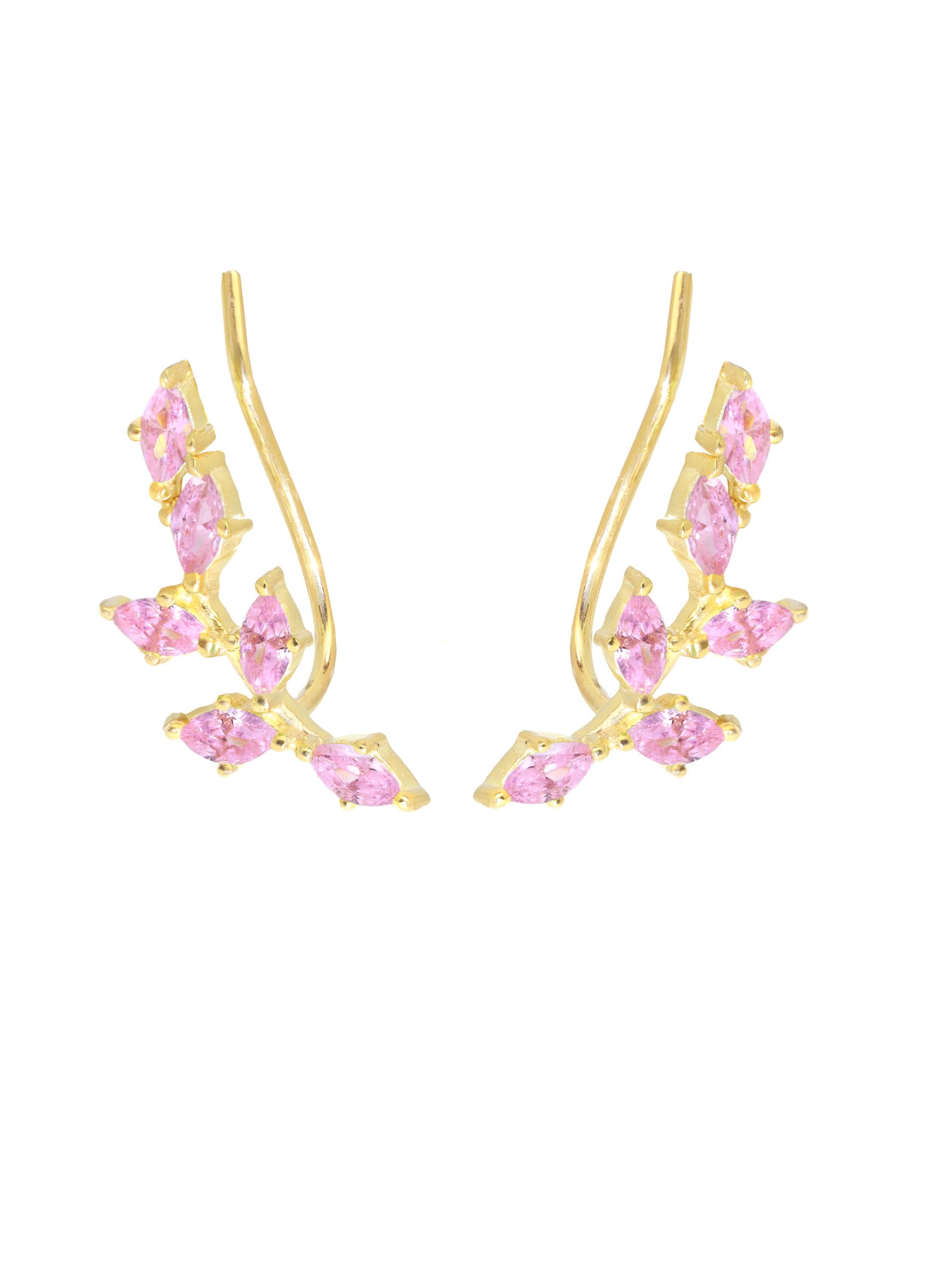 Pink Sapphire Climber Earrings, Marquise Ear Crawlers Earrings, Ear Climber Earrings, Bridesmaid Gift, Wedding Earrings