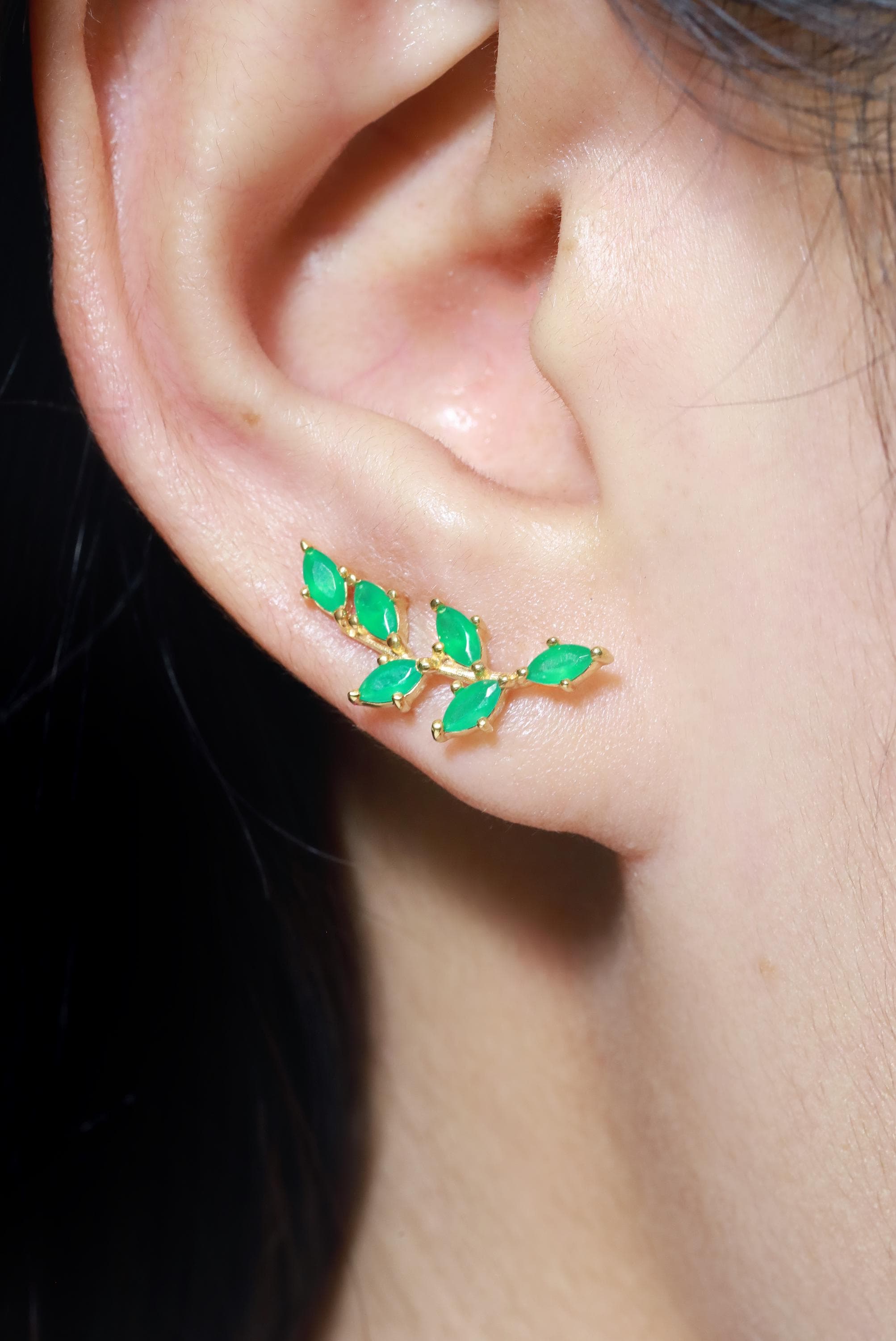 Emerald Climber Earrings, Marquise Ear Crawlers Earrings, May Birthstone, Ear Climber Earrings, Bridesmaid Gift, Wedding Earrings
