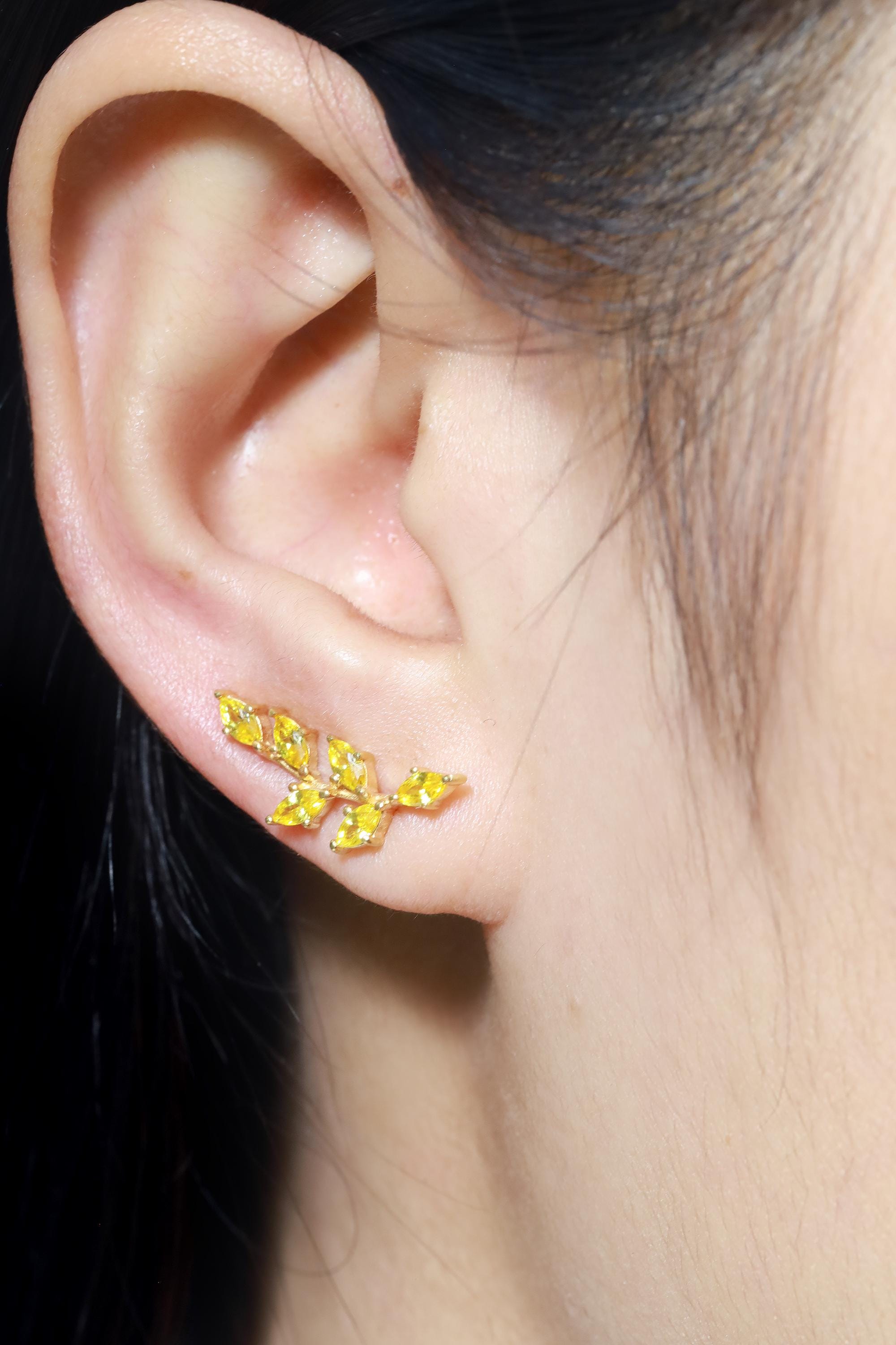 Yellow Sapphire Climber Earrings, Marquise Ear Crawlers Earrings, Ear Climber Earrings, Bridesmaid Gift, Wedding Earrings