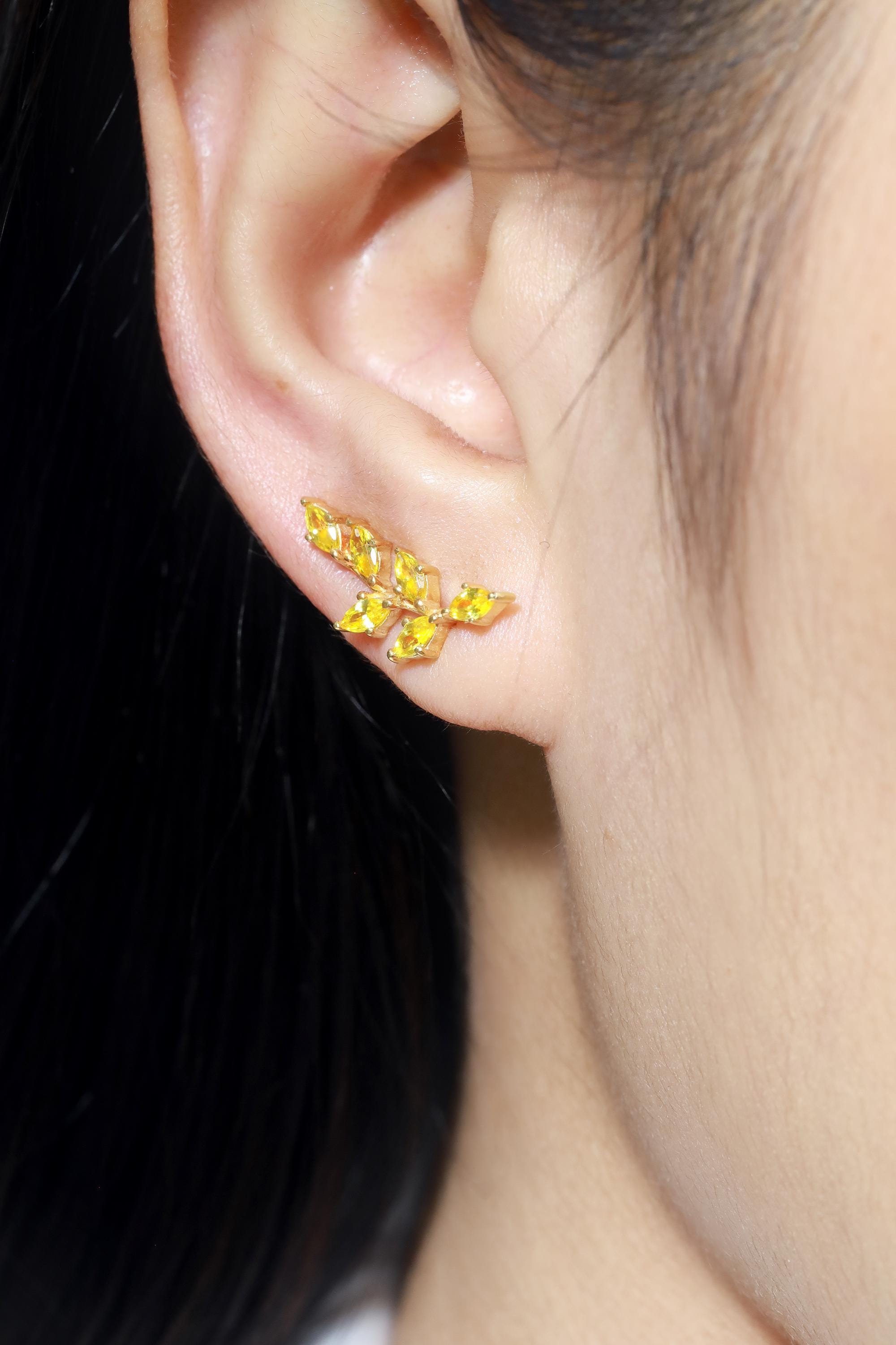 Yellow Sapphire Climber Earrings, Marquise Ear Crawlers Earrings, Ear Climber Earrings, Bridesmaid Gift, Wedding Earrings