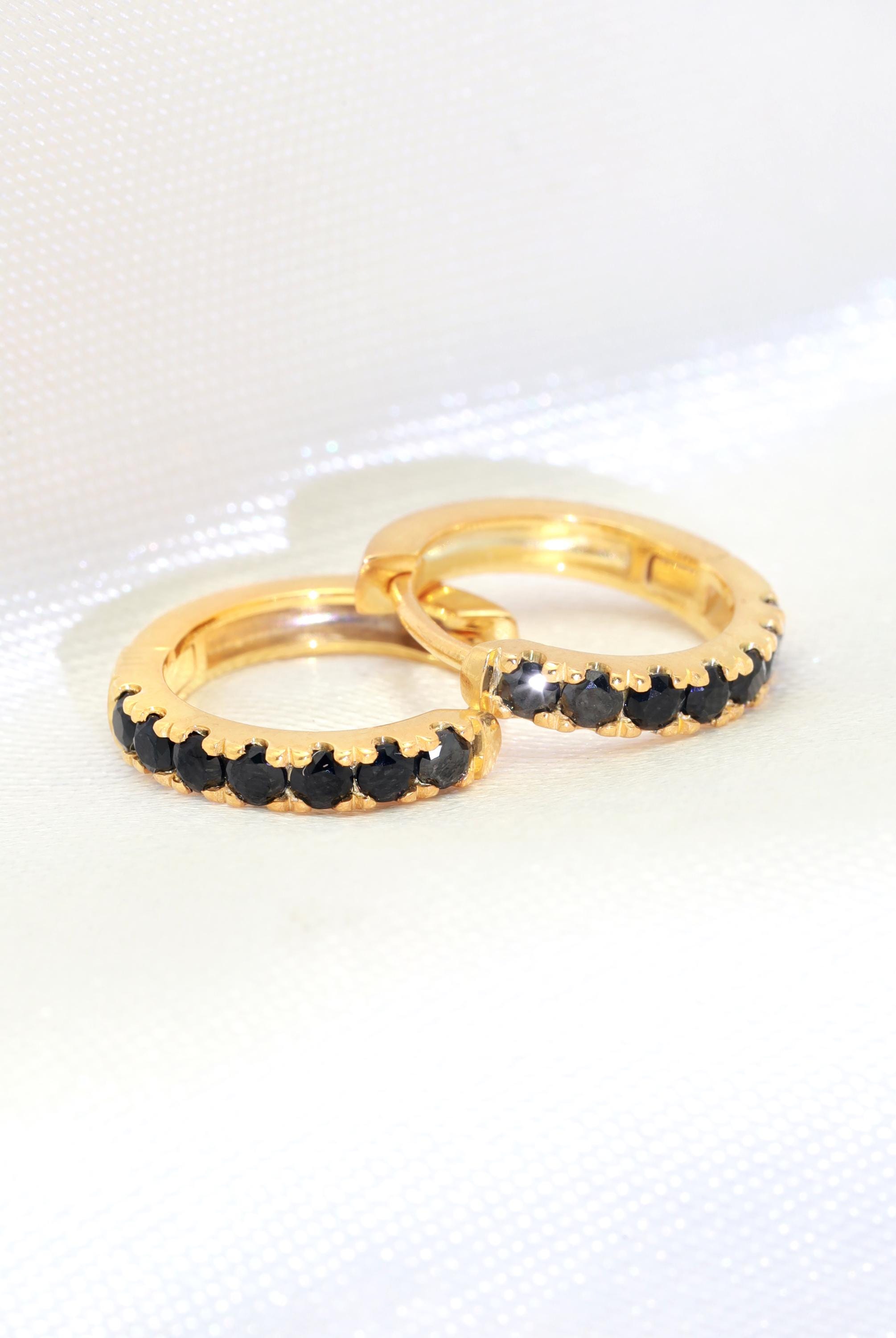 Seven Stones Black Diamonds Hoop Earrings, April Birthstone Gifts, Huggie Hoop Earrings, Minimal Hoop Earrings Gift for Women