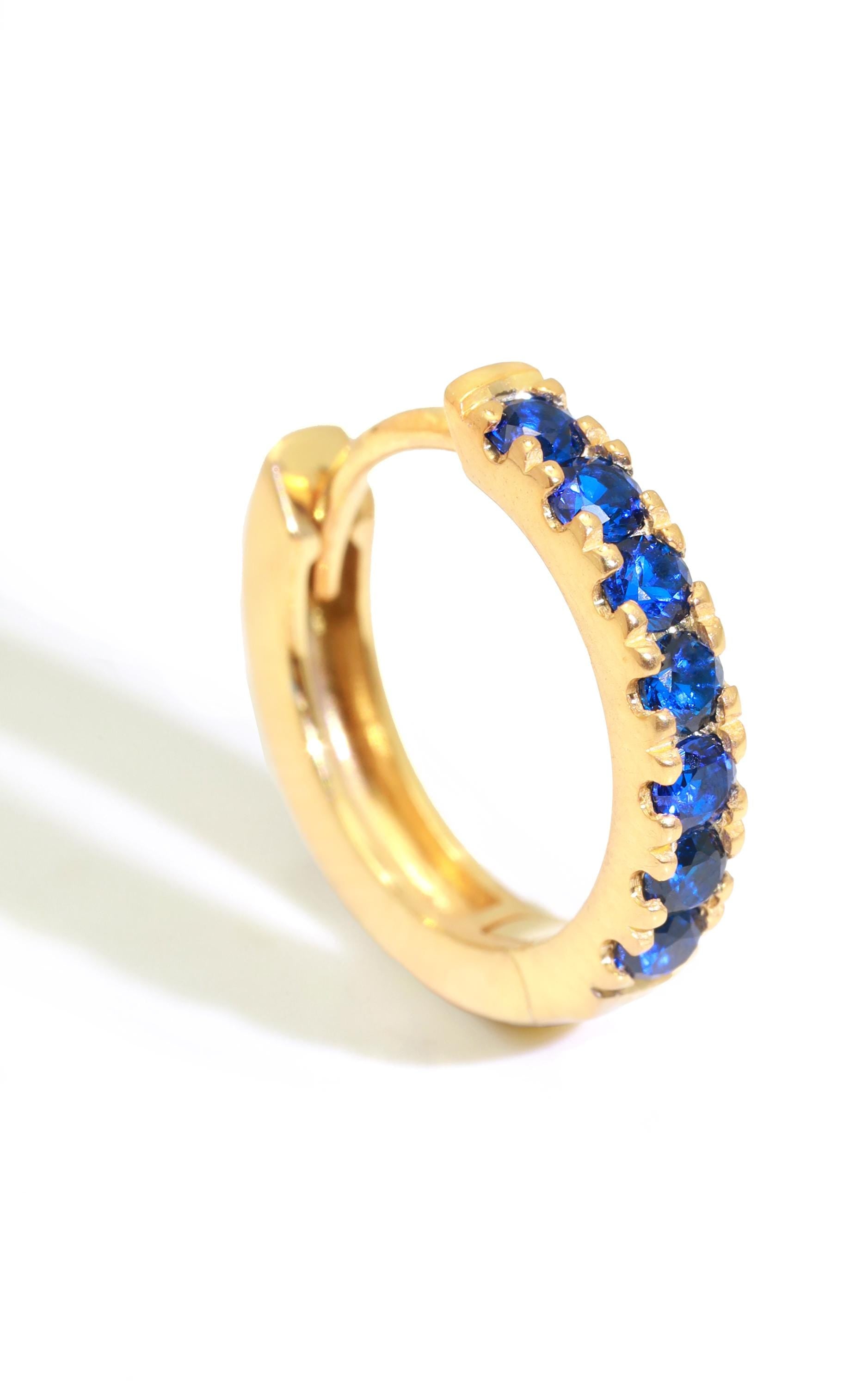 Seven Stones Blue Sapphire Hoop Earrings, September Birthstone Gifts, Huggie Hoop Earrings, Minimal Hoop Earrings Gift for Women