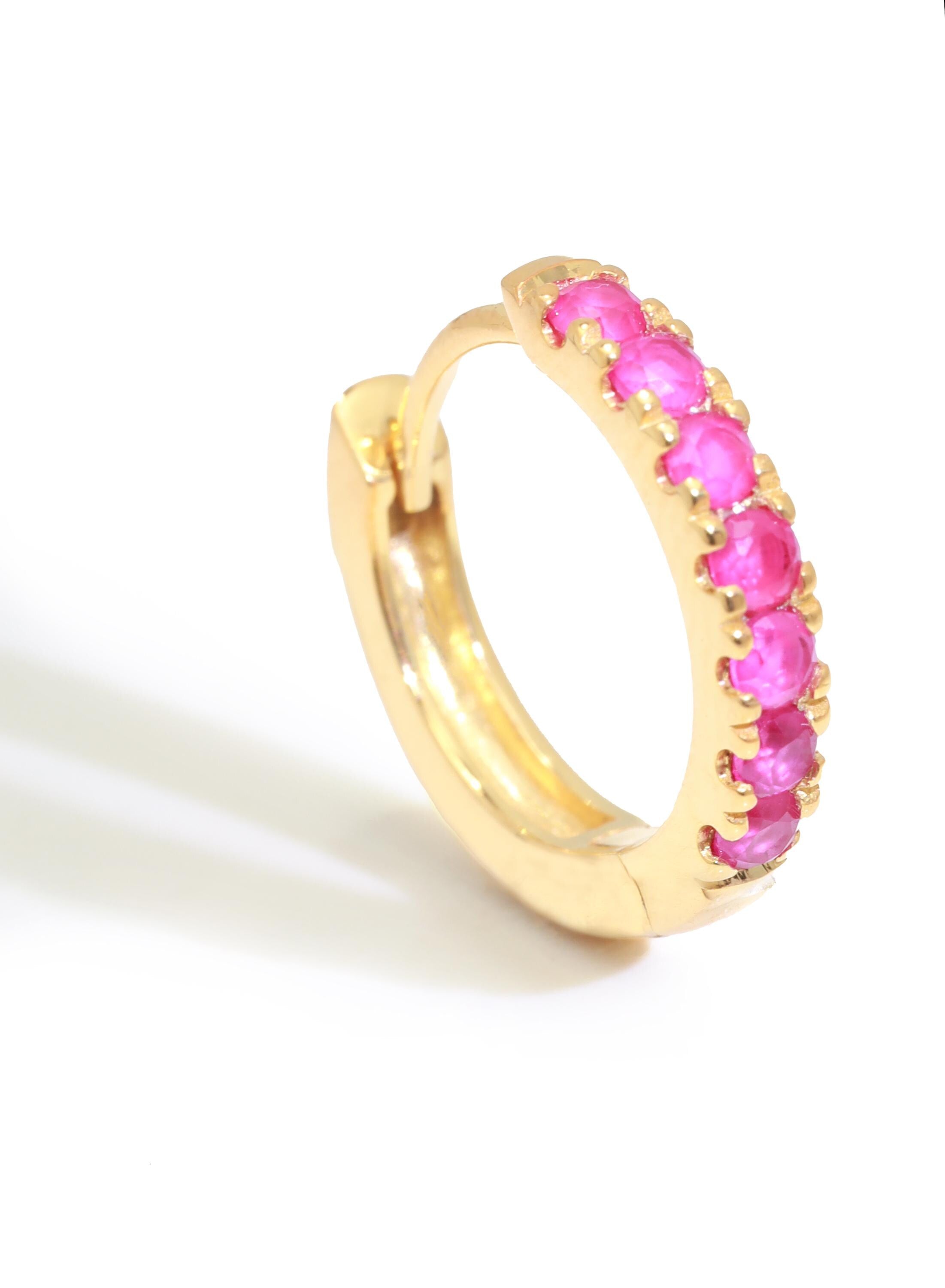 Seven Stones Ruby Hoop Earrings, July Birthstone Gifts, Huggie Hoop Earrings, Minimal Hoop Earrings Gift for Women