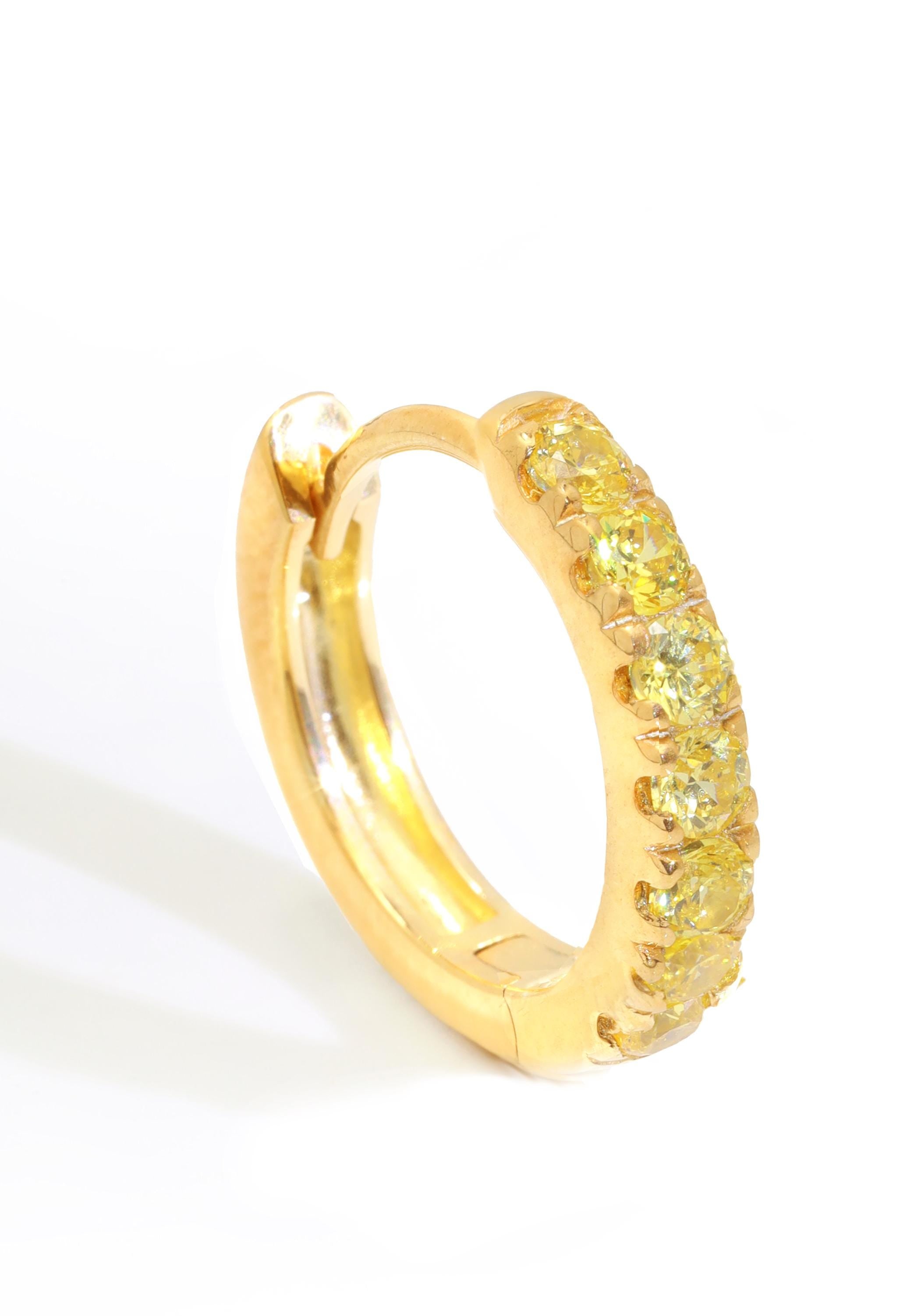 Seven Stones Yellow Sapphire Hoop Earrings, September Birthstone Gifts, Huggie Hoop Earrings, Minimal Hoop Earrings Gift for Women