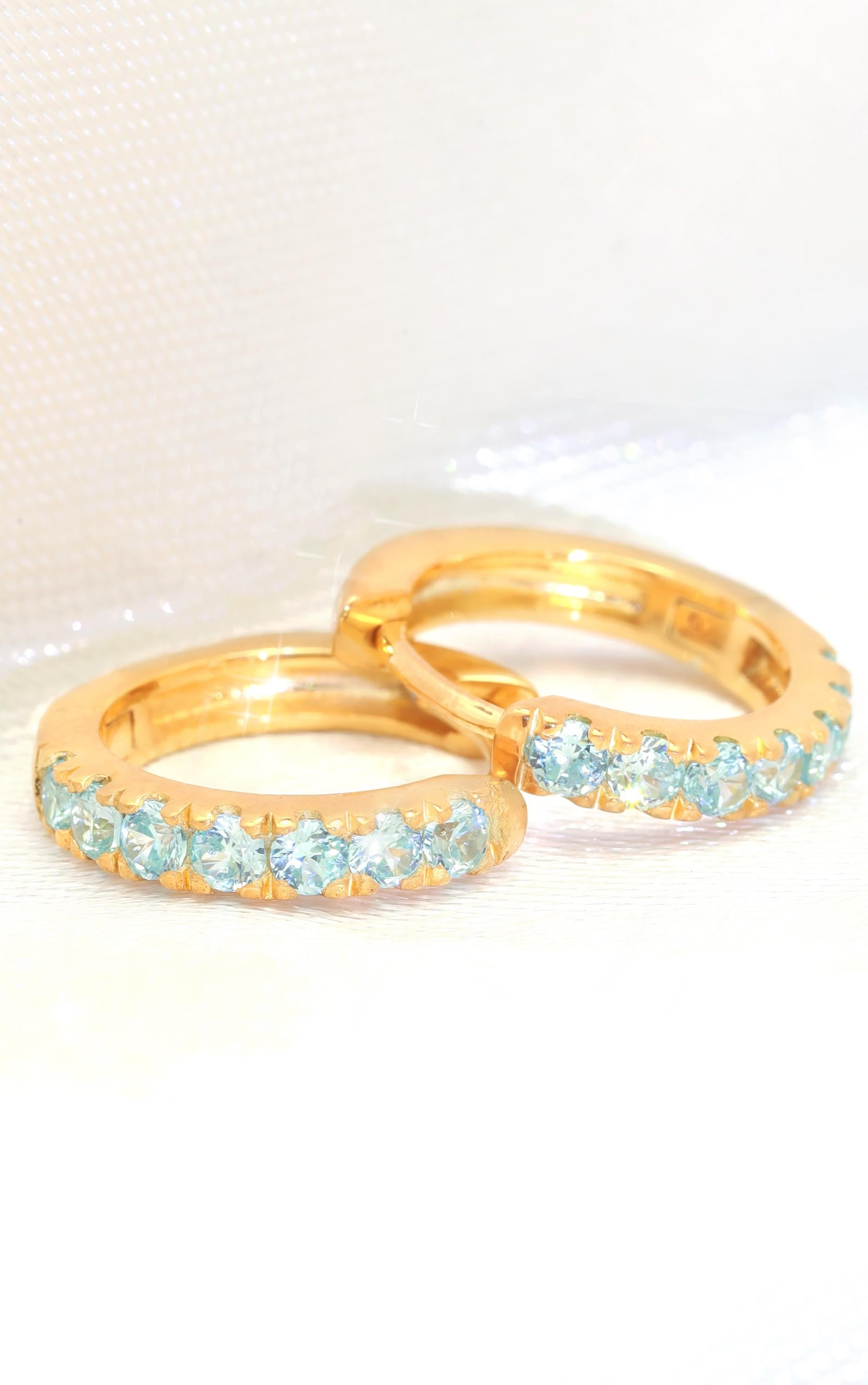 Seven Stones Aquamarine Hoop Earrings, March Birthstone Gifts, Huggie Hoop Earrings, Minimal Hoop Earrings Gift for Women