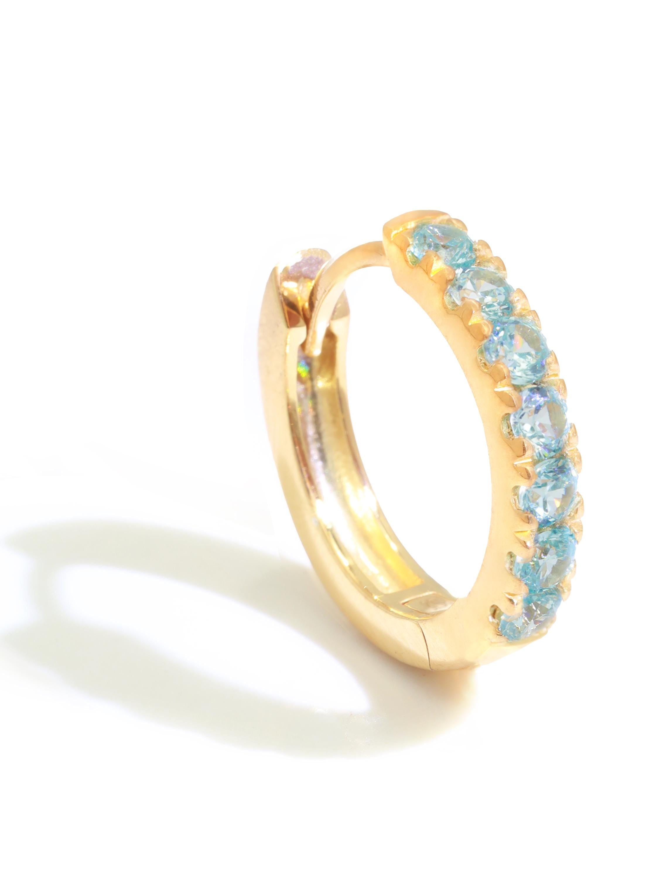 Seven Stones Aquamarine Hoop Earrings, March Birthstone Gifts, Huggie Hoop Earrings, Minimal Hoop Earrings Gift for Women